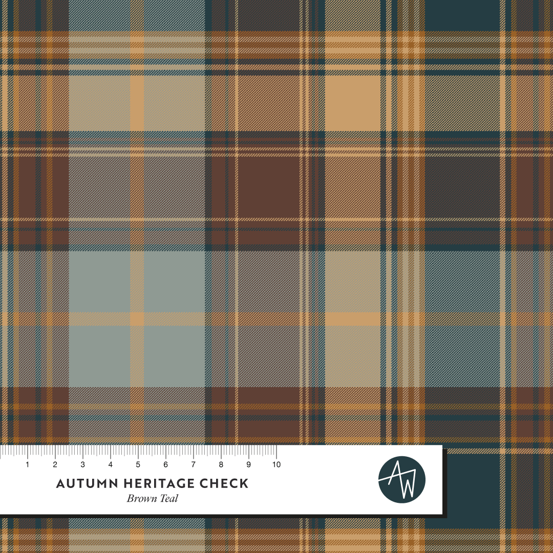 Bio Stoff - Autumn Heritage Check Brown Teal von Alexandra Weise in braun, blau, beige, petrol