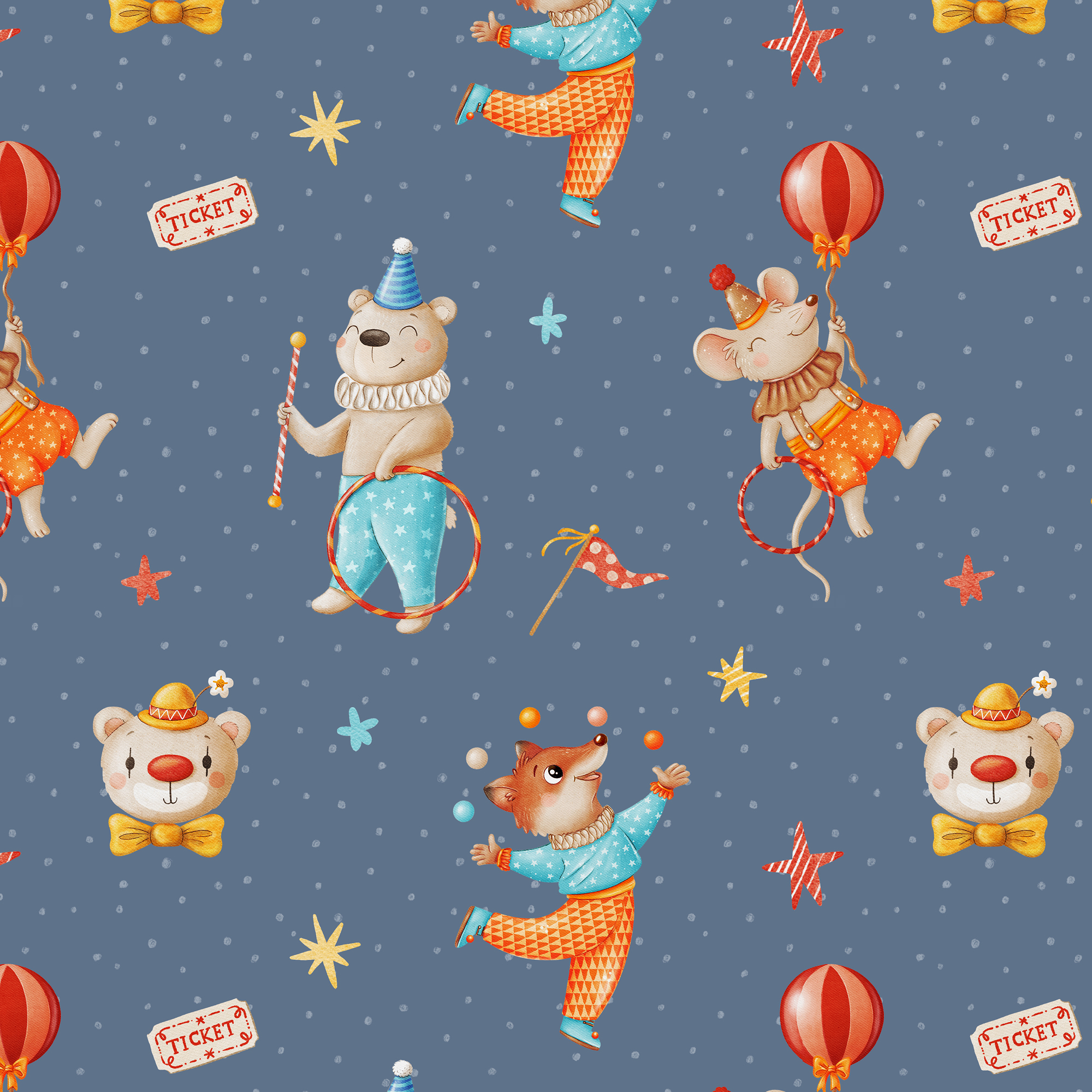 Organic fabric - Vintage Circus Manege blue
