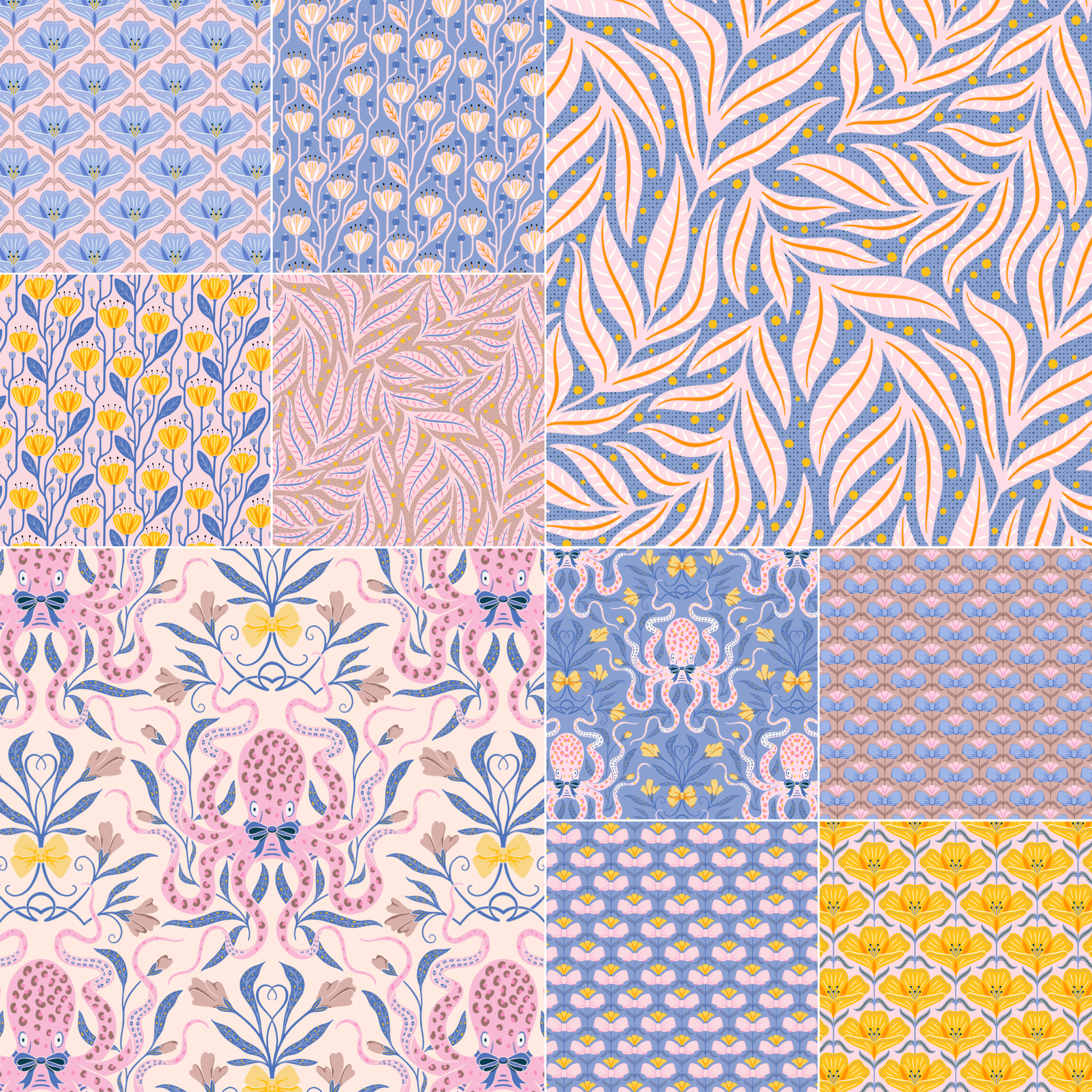 Bio Stoff  - Preppy Spring Octopus blau