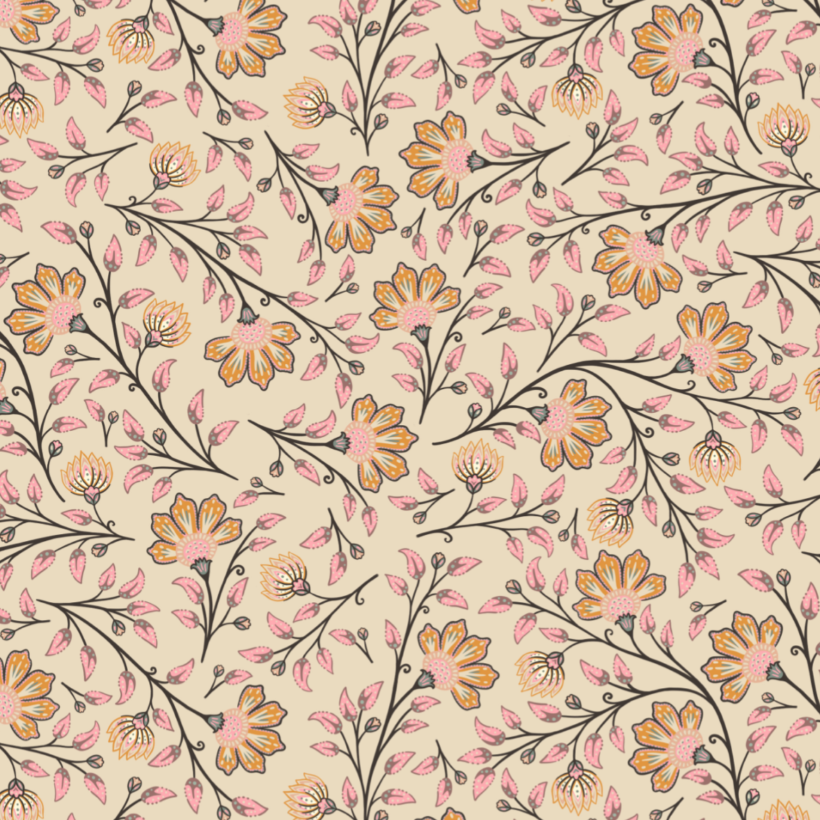 Organic Fabric  - Paisley Garden Flowers pink