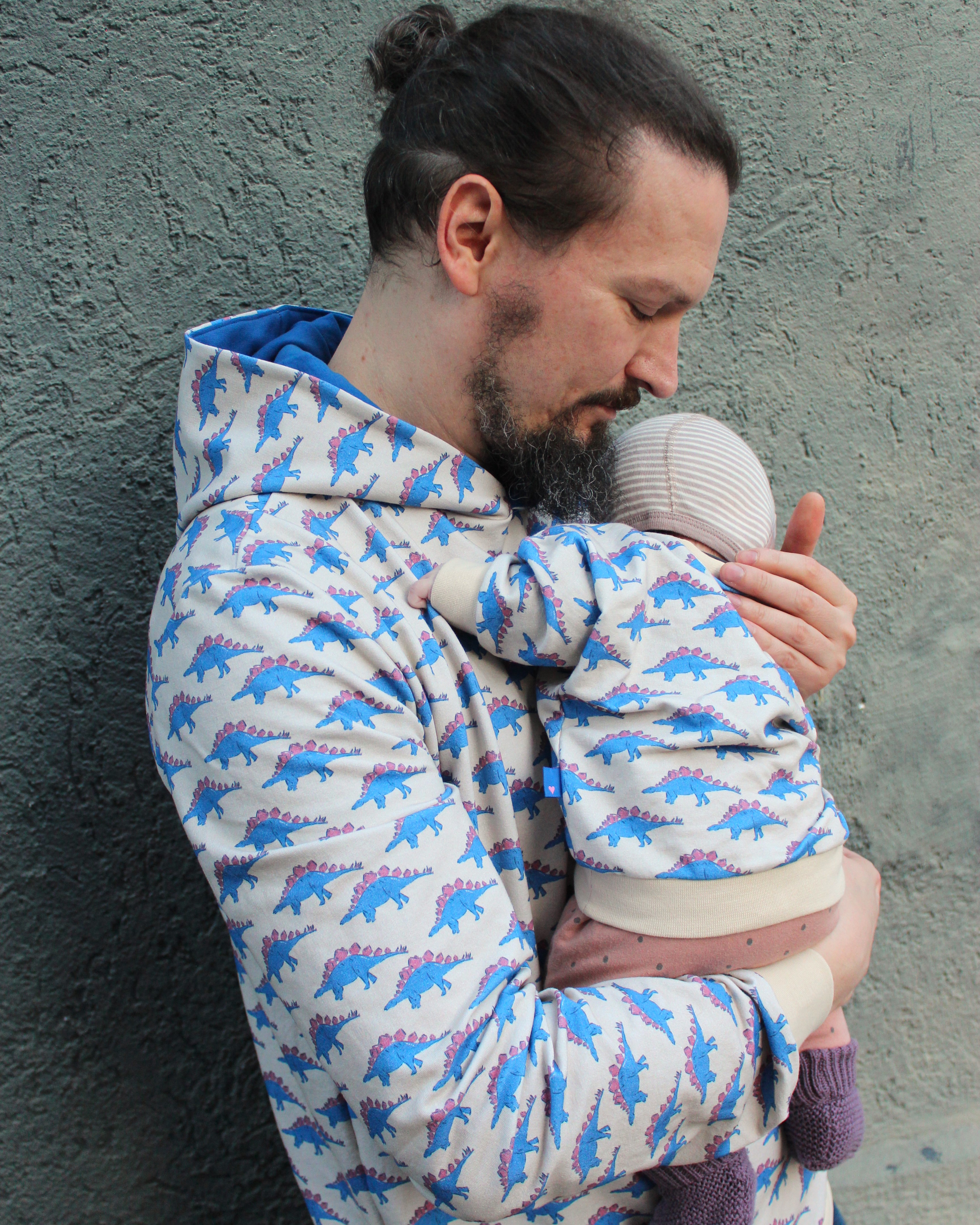 Organic fabric - Stone Age Stegosaurus Squad blue