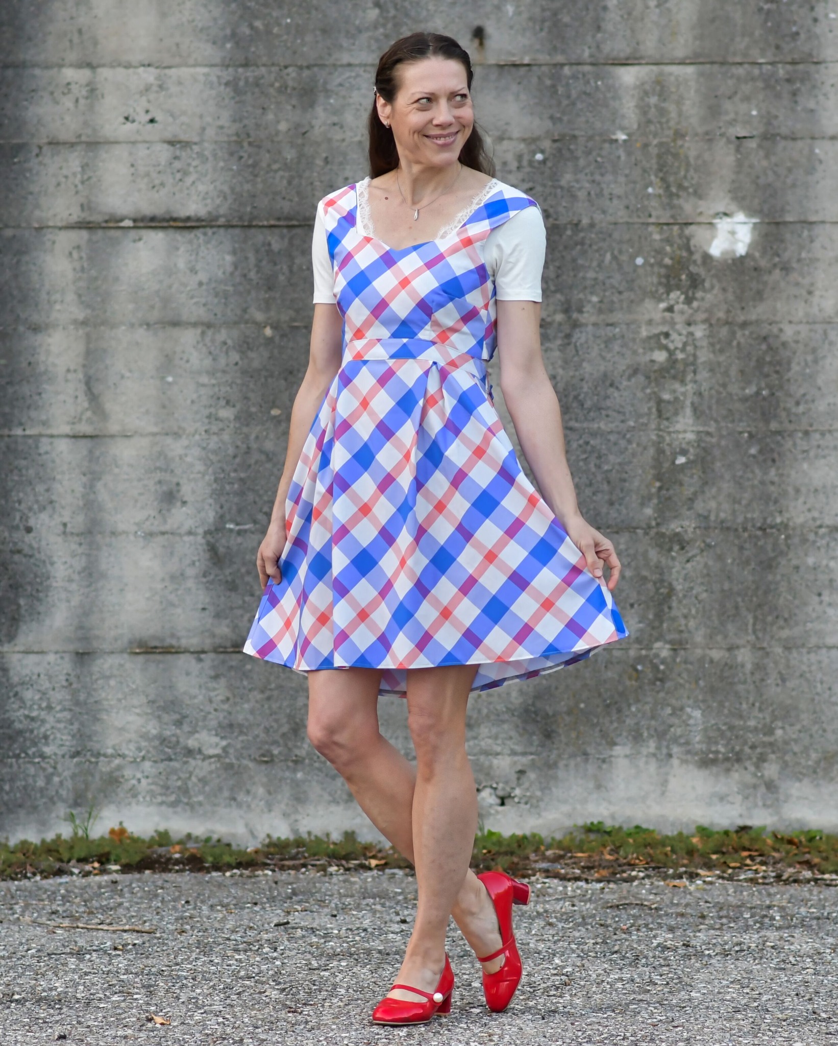 Bio Stoff  -  Karo blau, orange