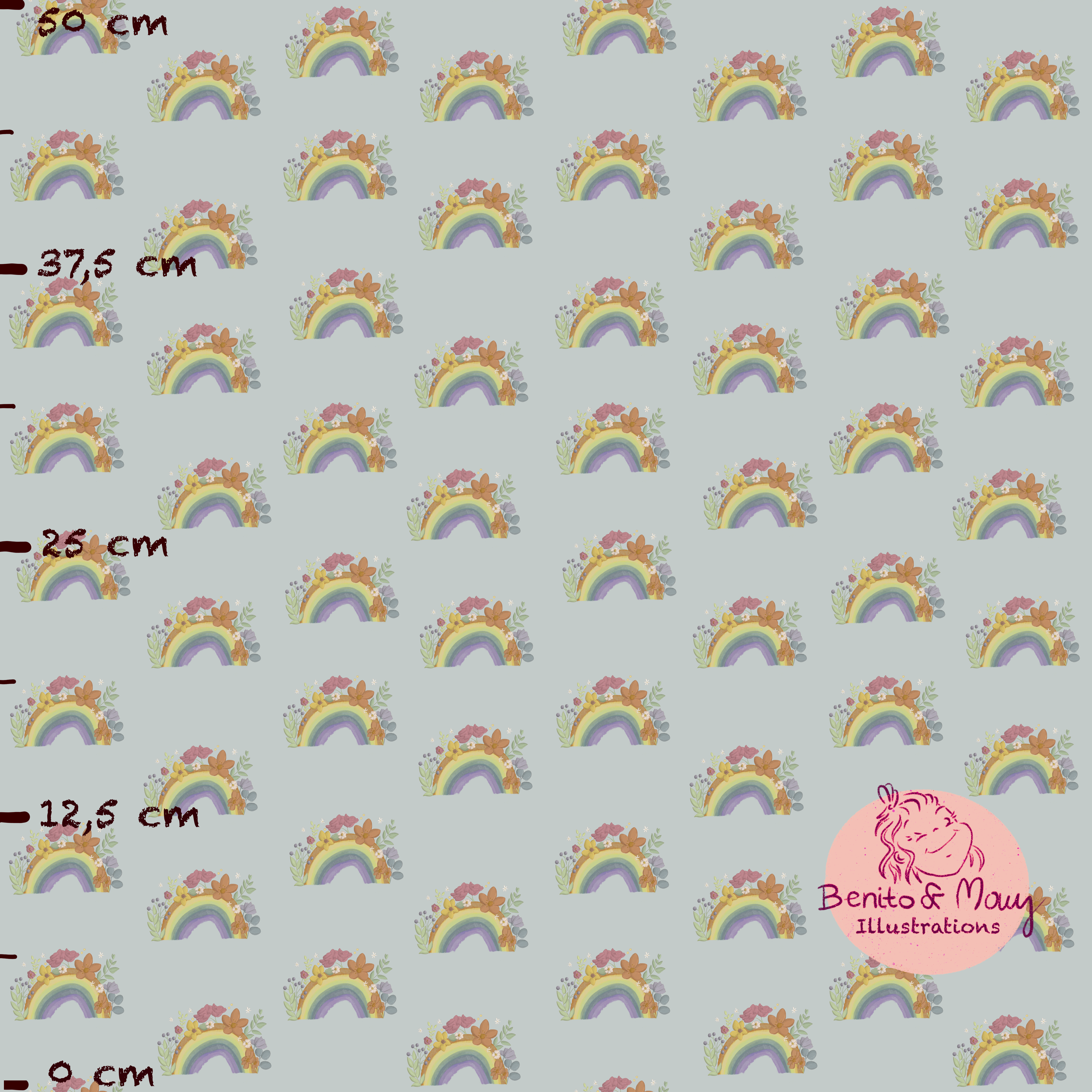 Bio Stoff - Regenbogenblüte Türkis Klein von Benito Und Maus Illustrations in türkis
