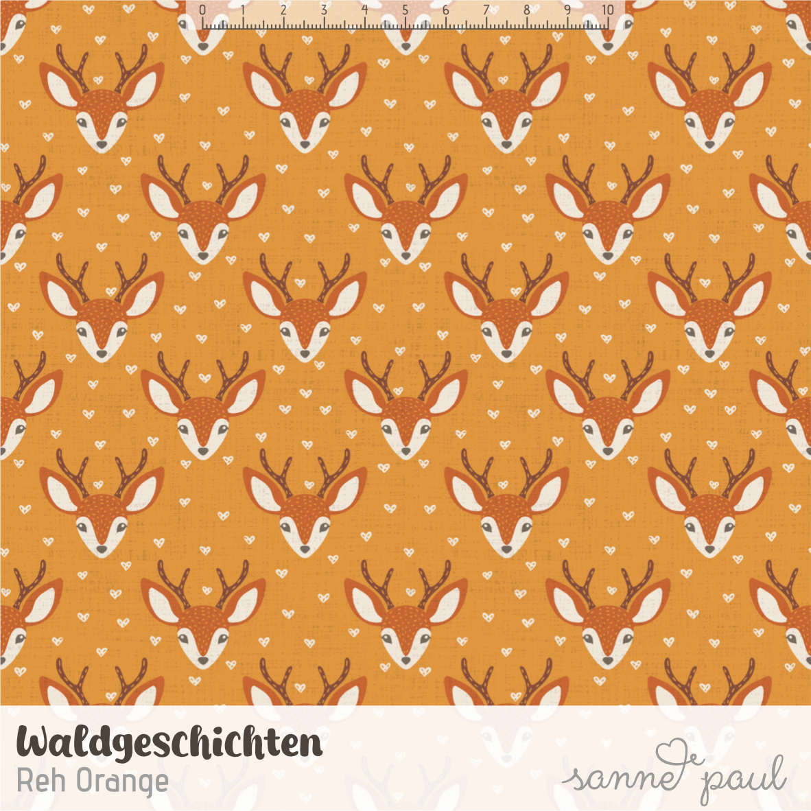 Bio Stoff - Waldgeschichten Rehe Orange von Sanne Paul in orange