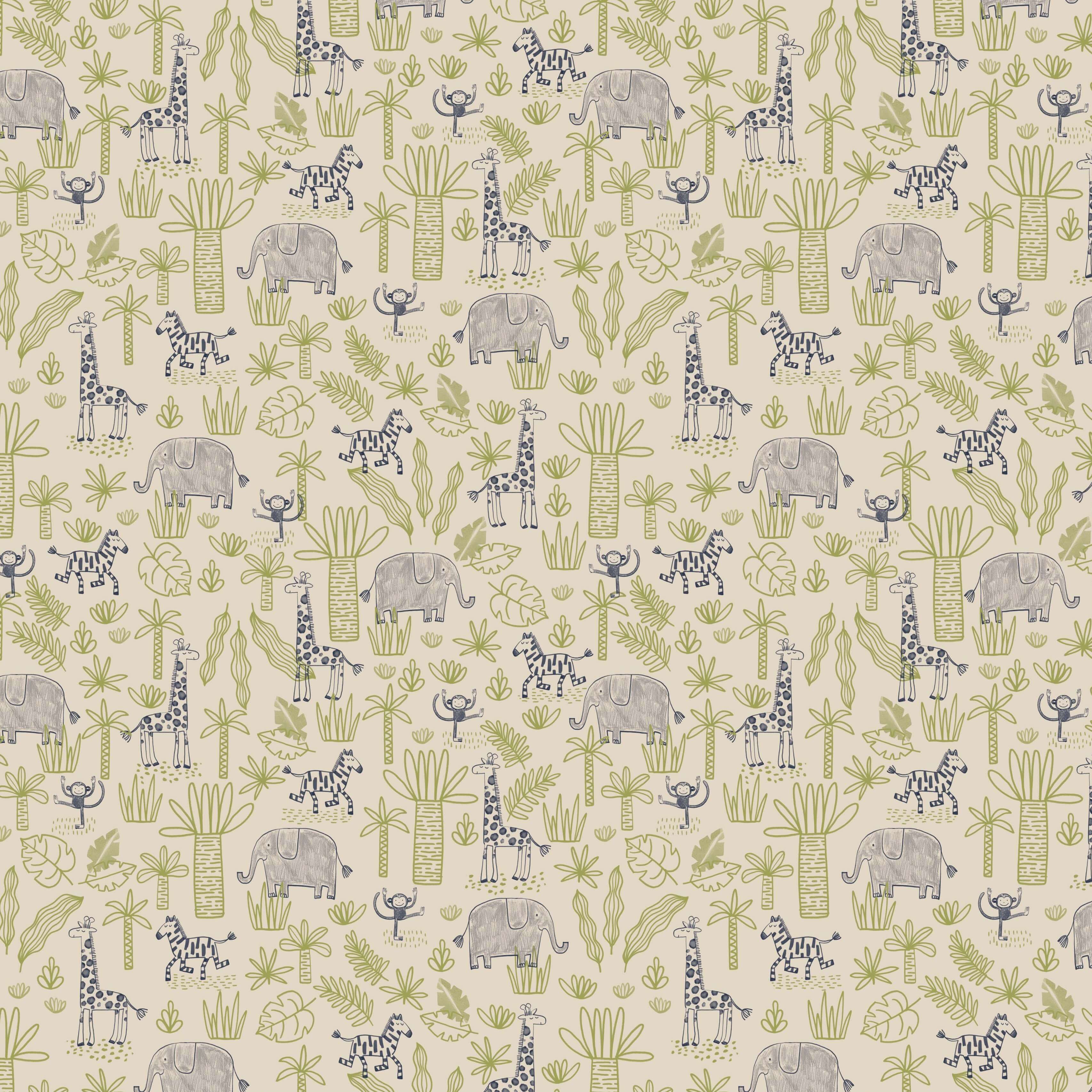 Bio Webware Stoff - Jungle Dream - PetraCoumans, Tiere, creme, grün, Bäume & Palmen, 100% Bio-Baumwolle Bio Webware Stoff - Jungle Dream - PetraCoumans, Tiere, creme, grün, Bäume & Palmen, 100% Bio-Baumwolle