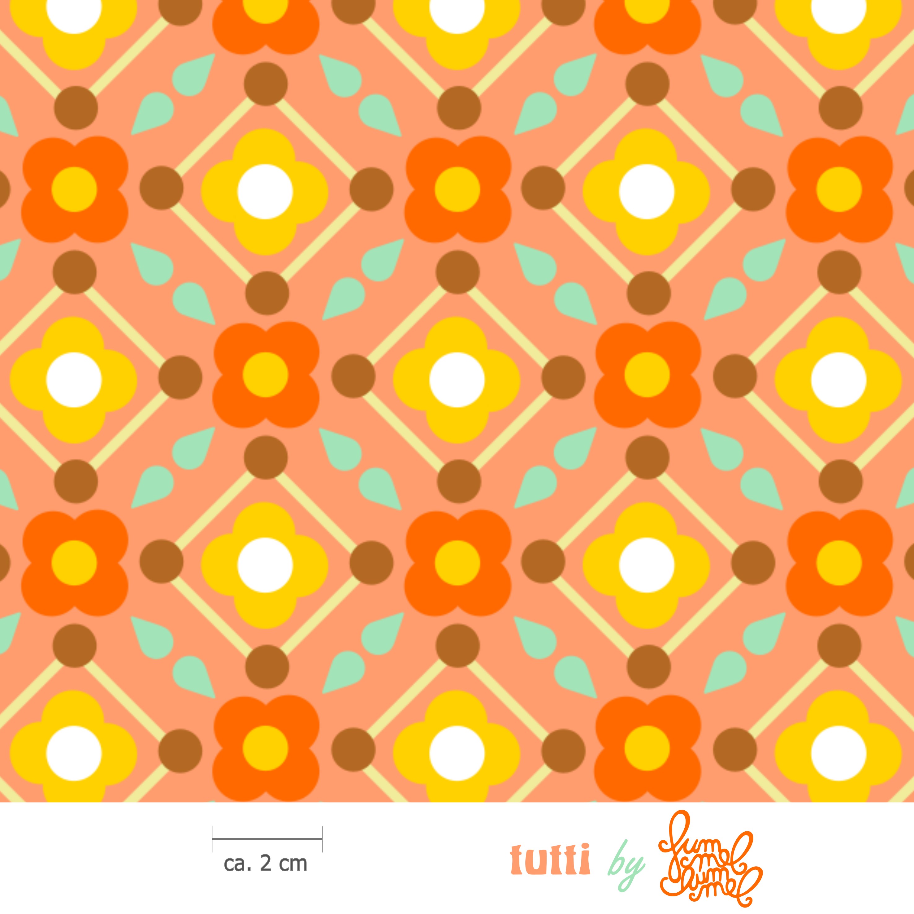 Bio Stoff  - Tutti Sand - Fummelhummel, Floral & Blumen, orange