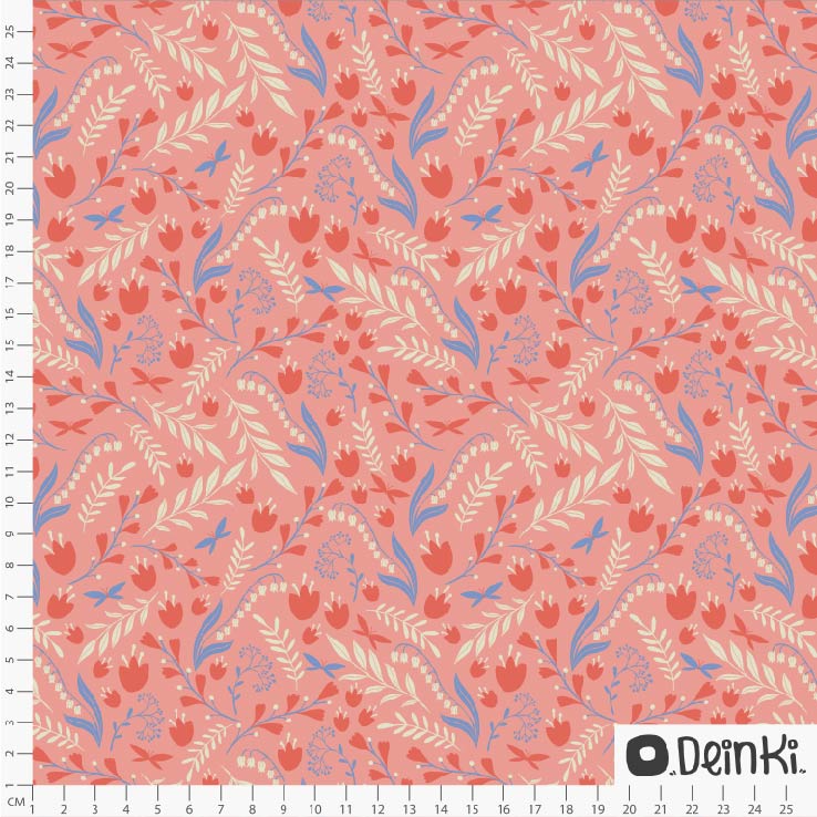 Bio Stoff  - Maigloeckchen Und Schmetterlinge Rosa Bunt - Deinki, rosa, Floral & Blumen