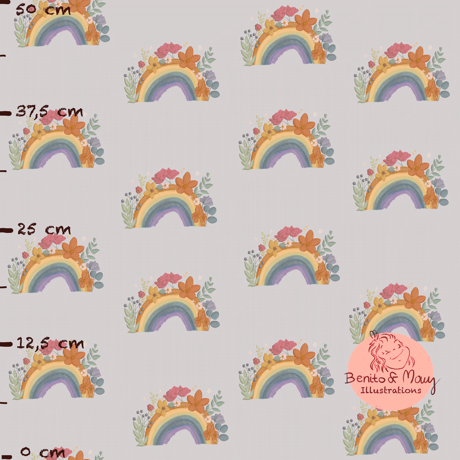 Bio Stoff - Regenbogenblüte Graulila von Benito Und Maus Illustrations in grau