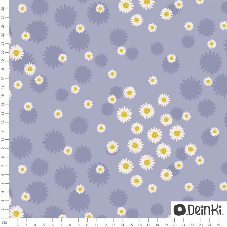 Bio Jersey Stoff - Gänseblümchen - Deinki, Floral & Blumen, lila, Breite 150 cm Bio Jersey Stoff - Gänseblümchen - Deinki, Floral & Blumen, lila, Breite 150 cm