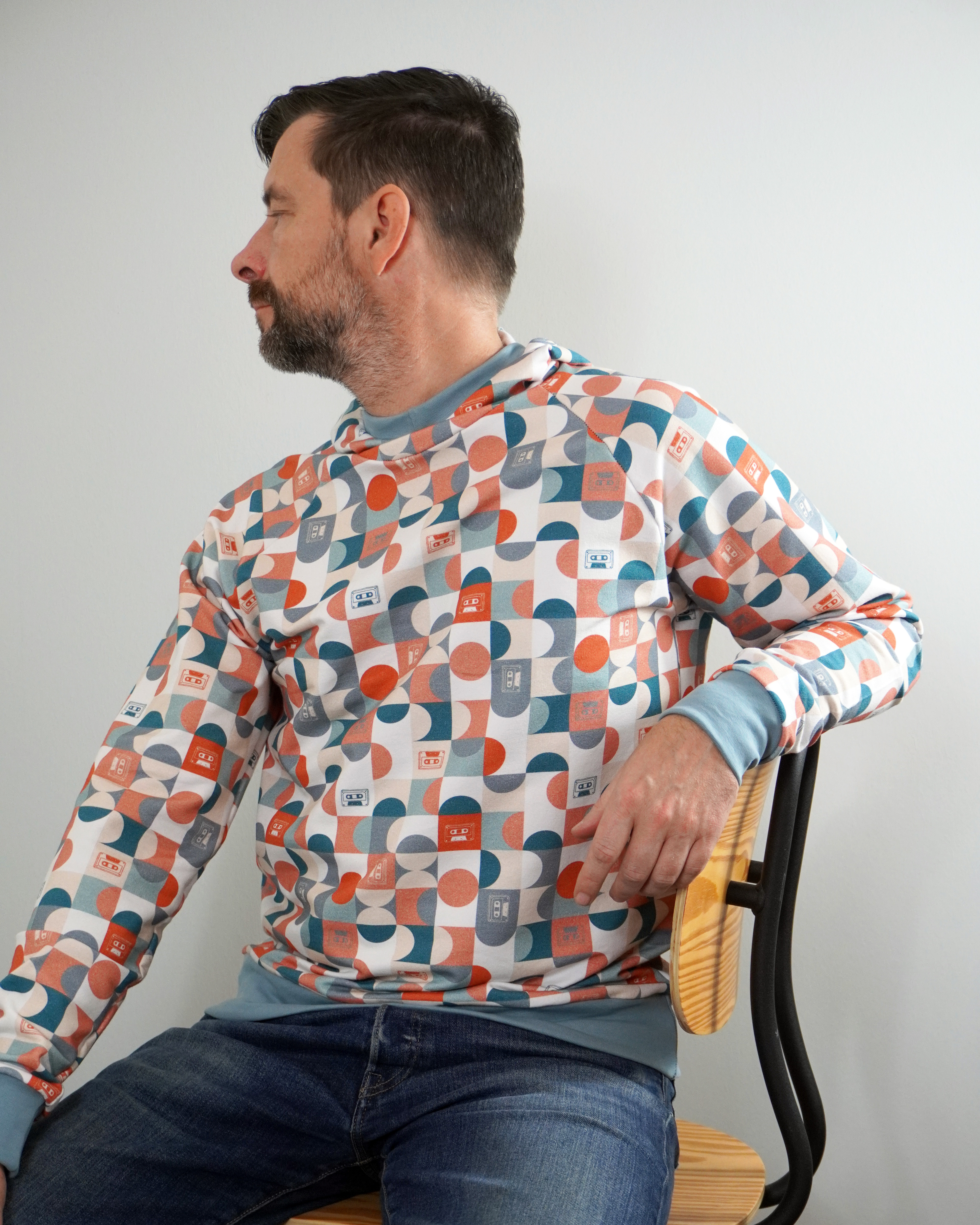 Bio Stoff - Retroscholle Grid mint, rot und beige