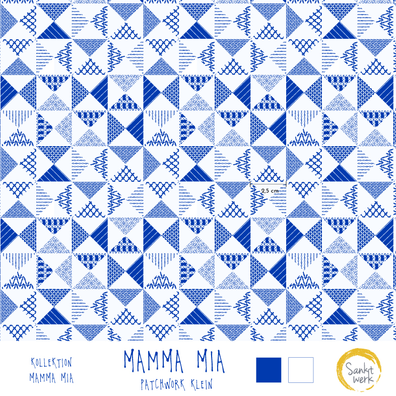 Bio Webware Stoff - Mamma Mia Patchwork Klein - Sanktwerk, blau, Maritim, 100% Bio-Baumwolle Bio Webware Stoff - Mamma Mia Patchwork Klein - Sanktwerk, blau, Maritim, 100% Bio-Baumwolle