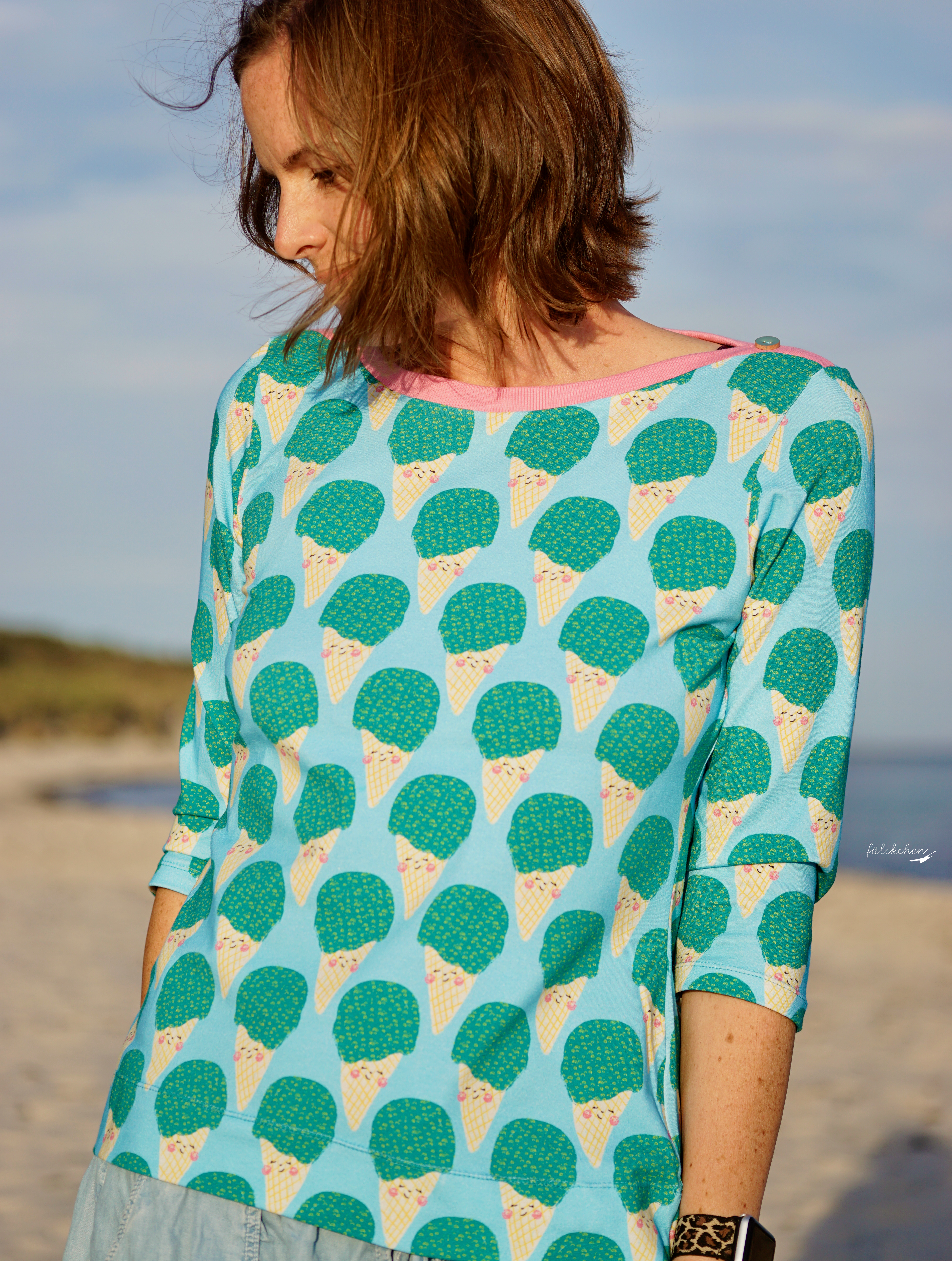 Bio Summersweat Stoff  -  Mrs. Eis peach  - Sanktwerk, Essen, Sommer, orange, Breite 150 cm