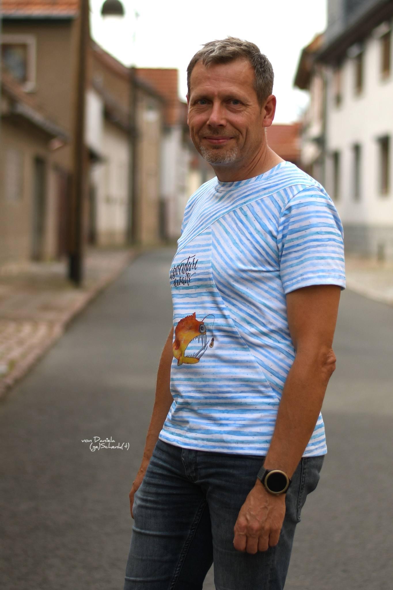 Bio Canvas Stoff  -  Anglerfisch Streifen  - SimoneKelly, Streifen, blau, Maritim, 100% Bio-Baumwolle