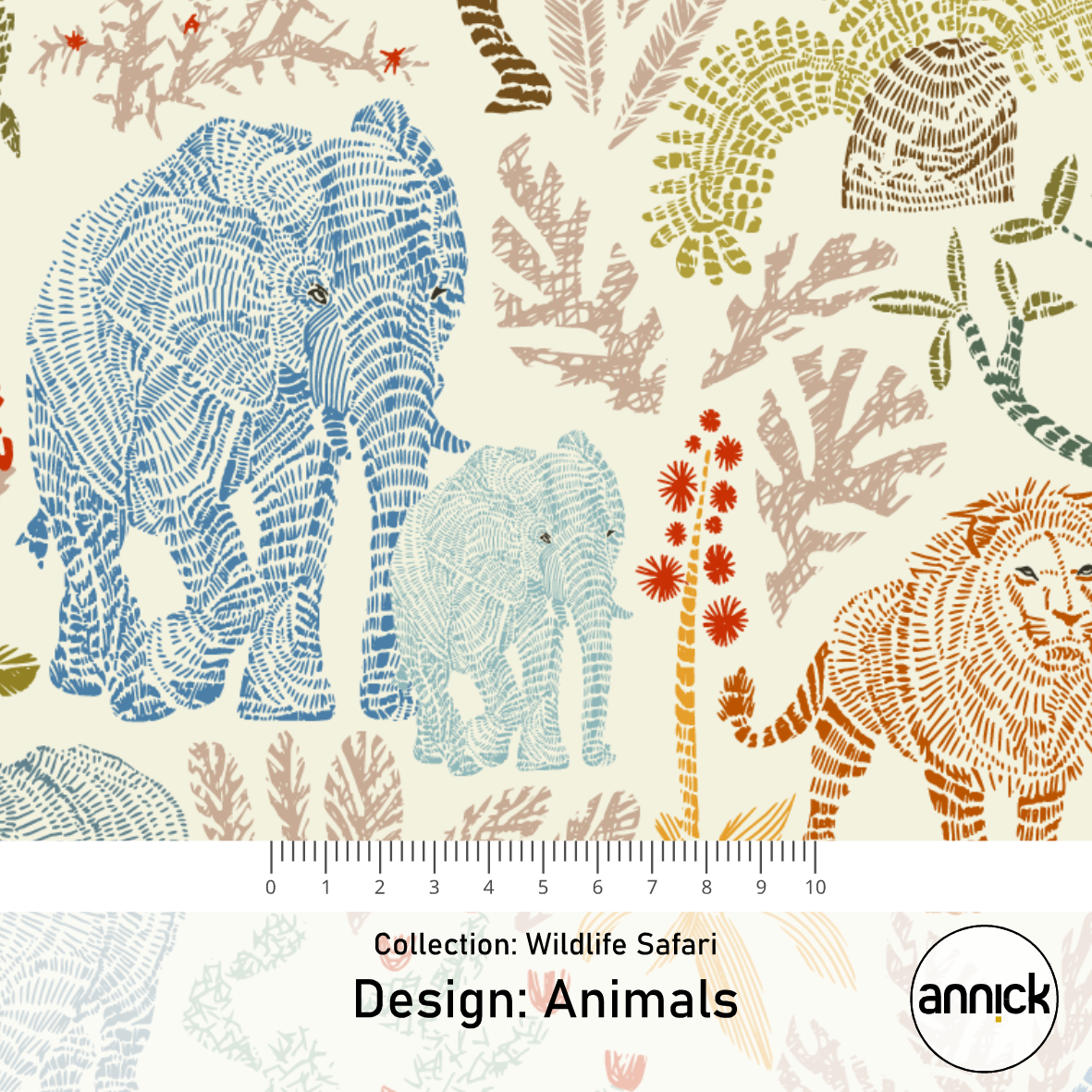 Bio Webware Stoff - Wildlife Safari Animals - Annick, Tiere, Bäume & Palmen, weiß, 100% Bio-Baumwolle Bio Webware Stoff - Wildlife Safari Animals - Annick, Tiere, Bäume & Palmen, weiß, 100% Bio-Baumwolle