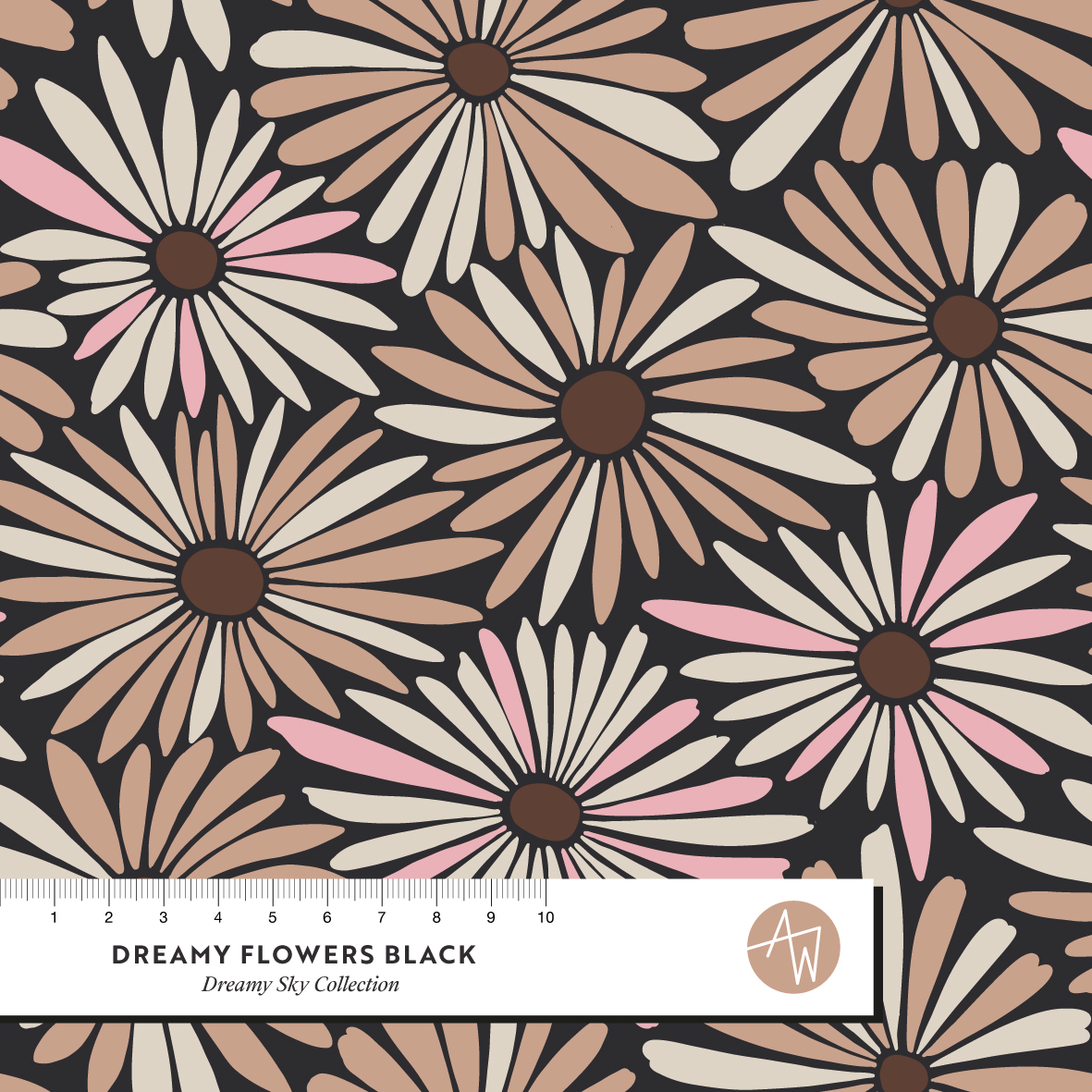 Bio Stoff  - Dreamy Flowers Black - AlexandraWeise, rosa, Floral & Blumen 