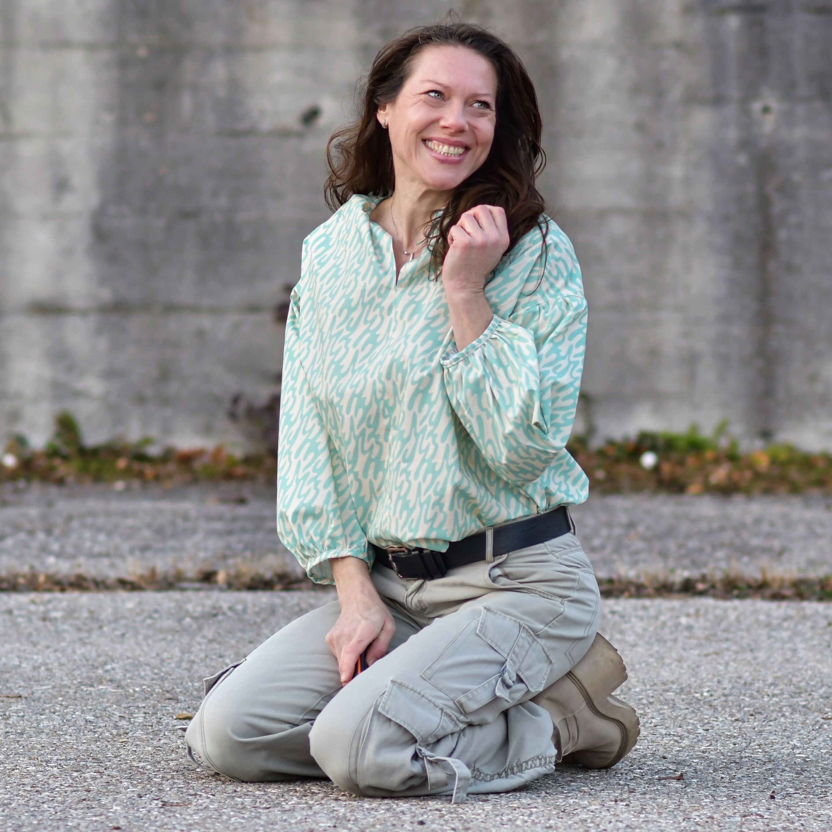 Bio Stoff - Groovy Shapes Retro Swing Small grün, beige