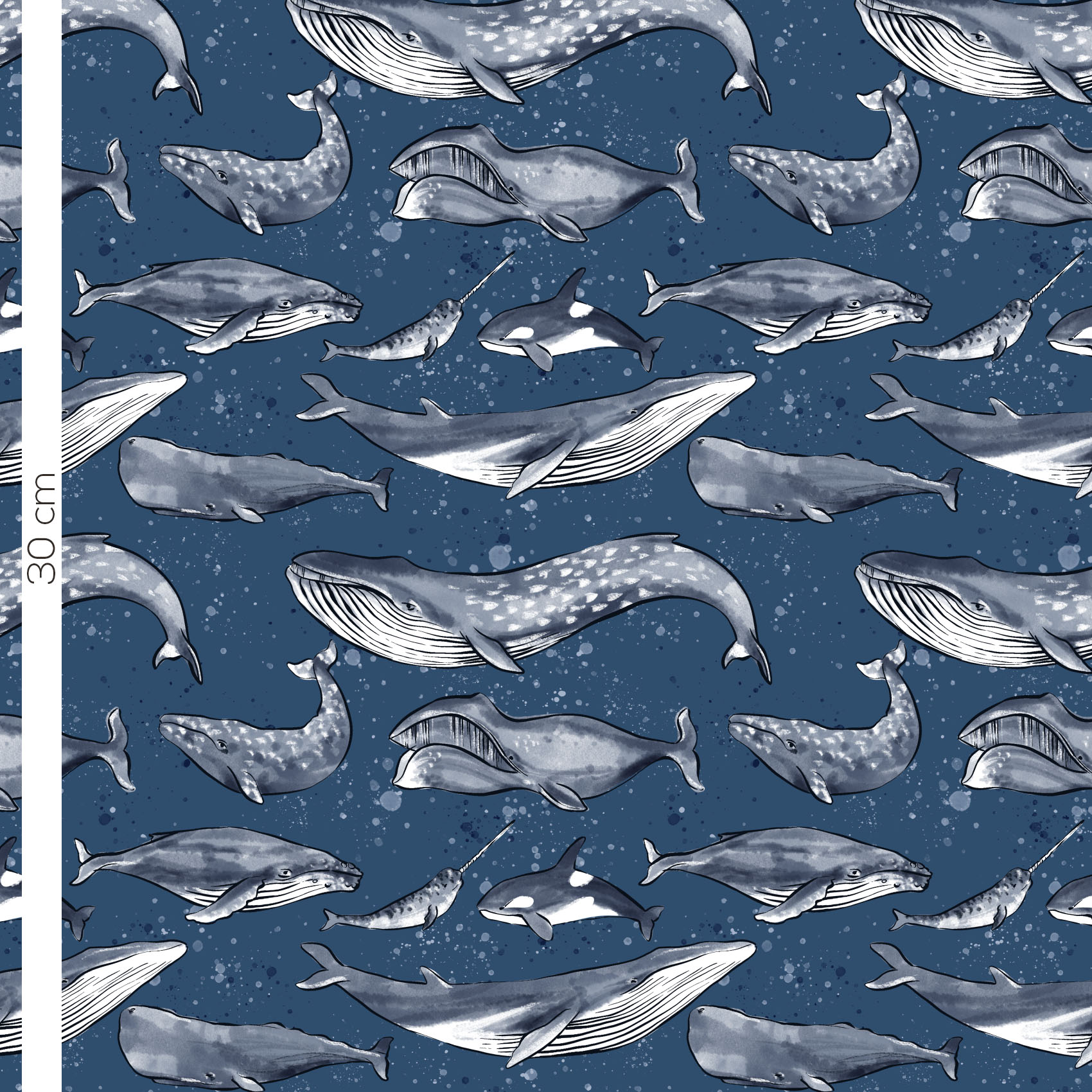 Bio Webware Stoff  -  Deep Dive  - Enemenemeins, Tiere, blau, Maritim, 100% Bio-Baumwolle