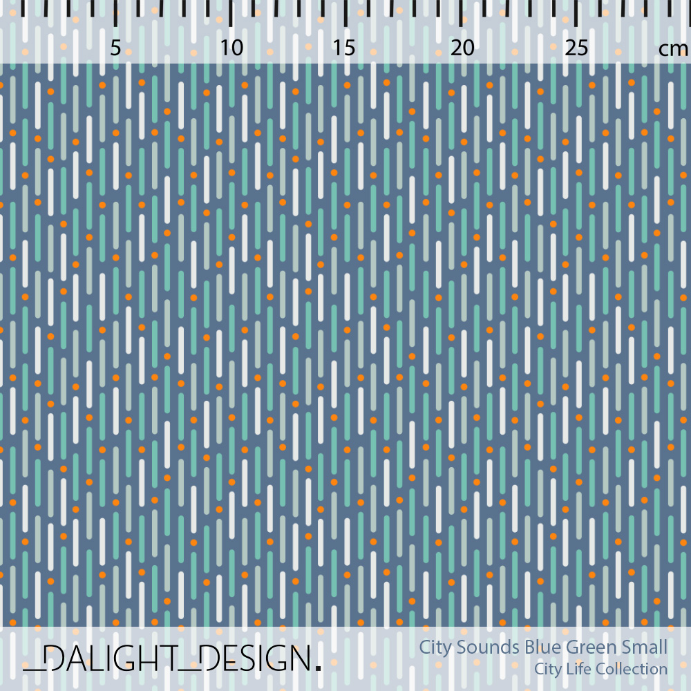 Bio Webware Stoff  - City Sounds Blue Green Small - DalightDesign, blau, Streifen, 100% Bio-Baumwolle