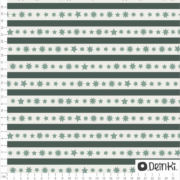 Bio Stoff  - Streifen mit Sternen Dunkelgrün Weiß - Deinki, bunt, Winter, Streifen
