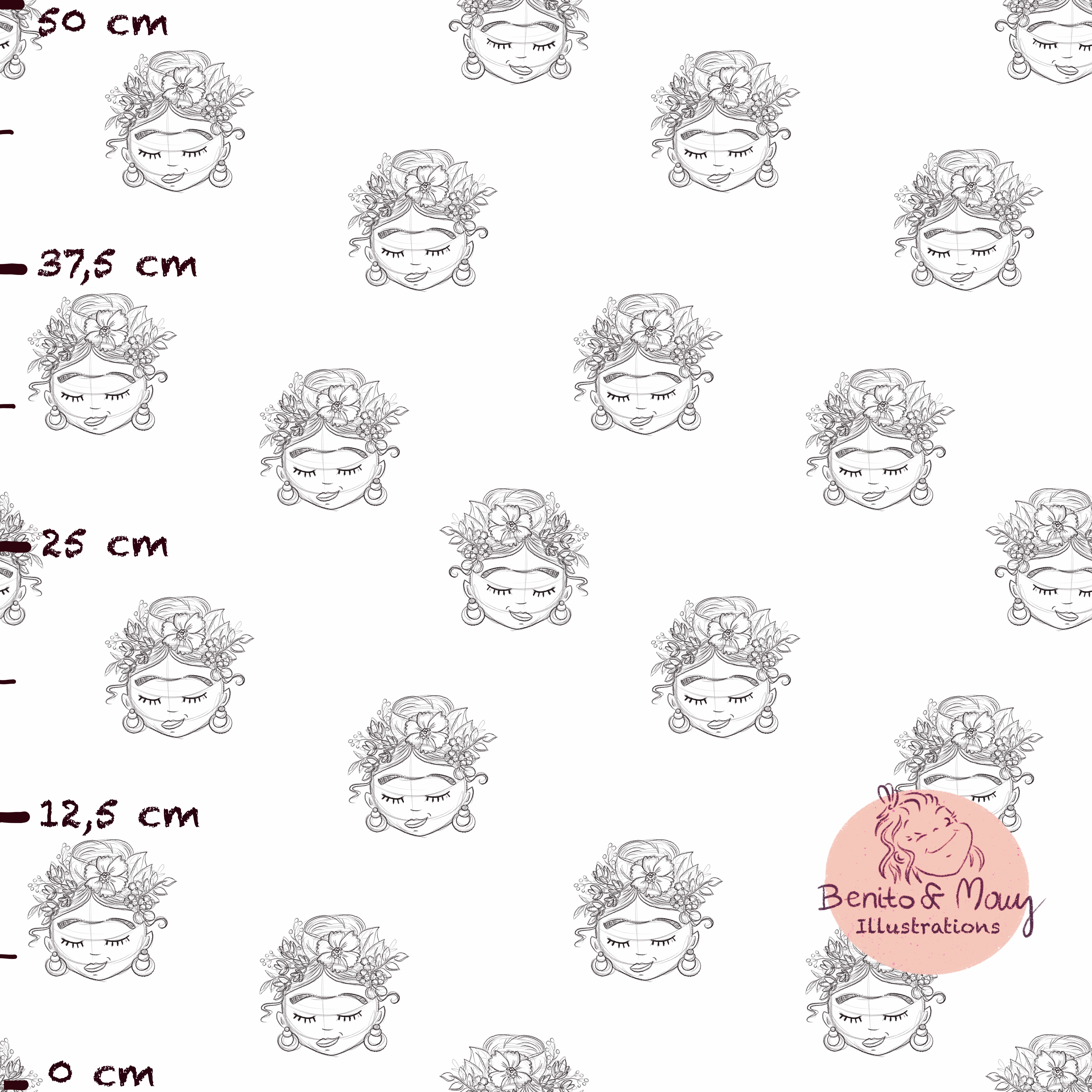 Bio Fabric - Frieda Flower Power Sketch White Small by Benito Und Maus Illustrations in white