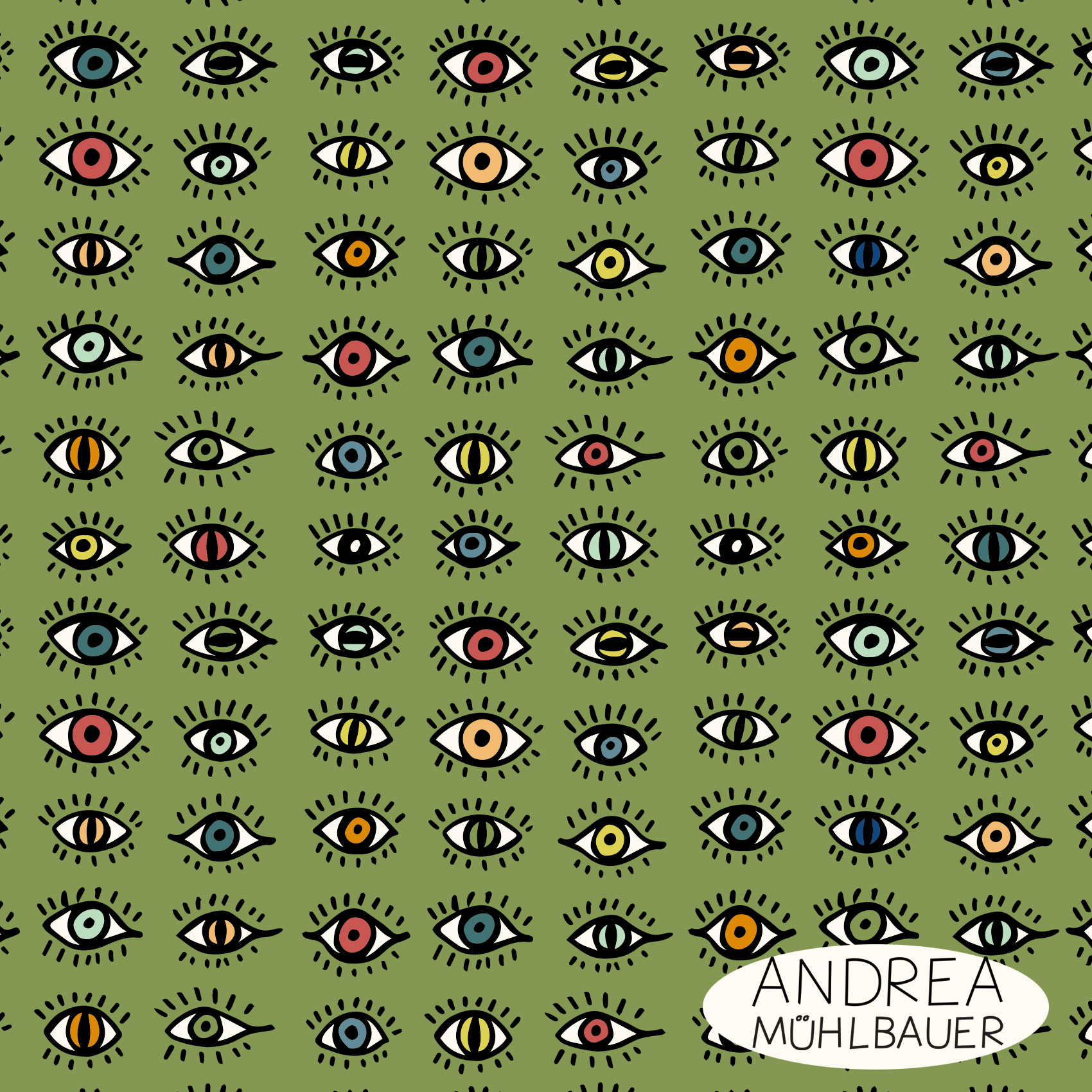Bio Stoff  - See You Multicolor Grün - AndreaMuehlbauer, grün, Gegenstände 