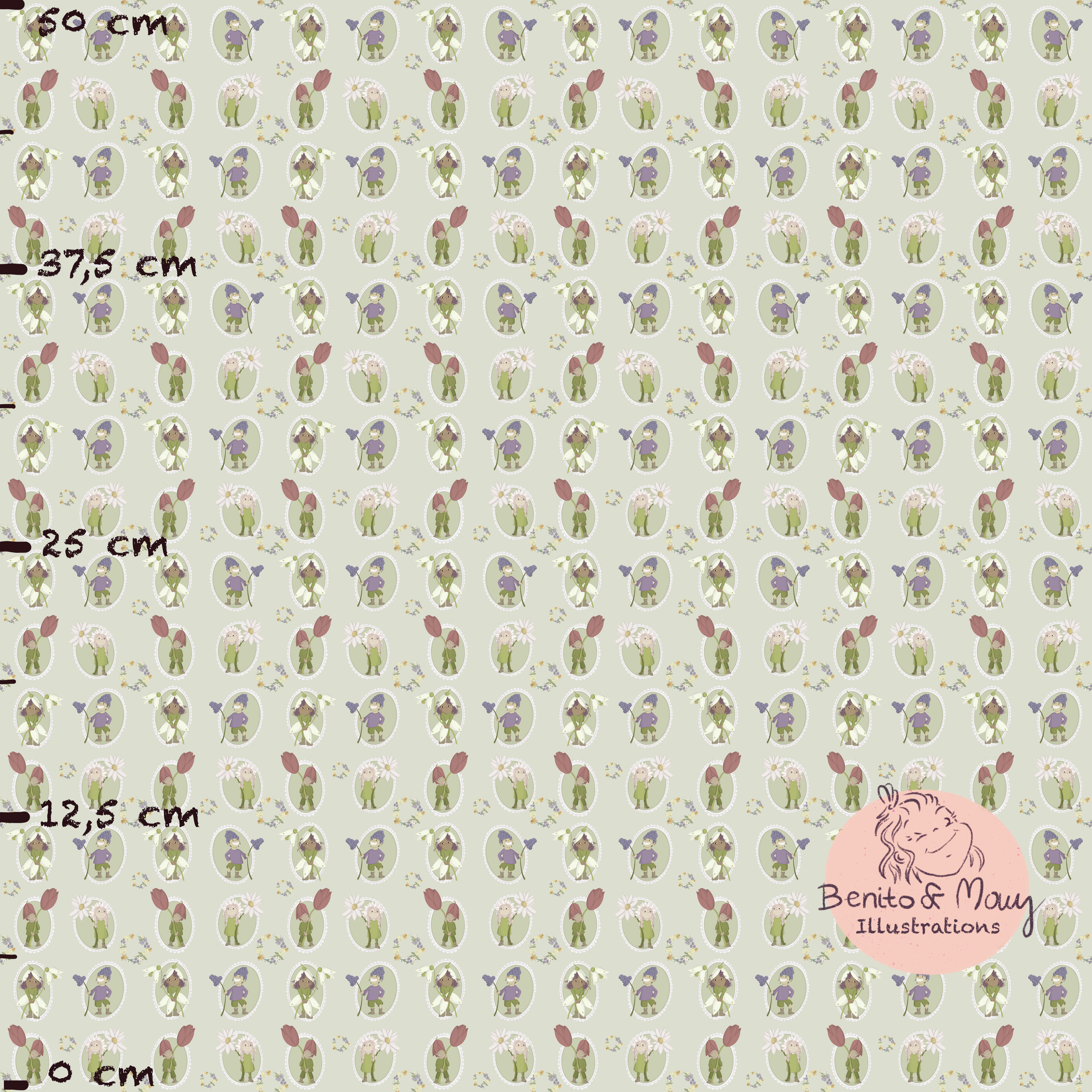 Bio Stoff  - Spring Magic Hellgrün Klein - BenitoUndMausIllustration, grün, Floral & Blumen