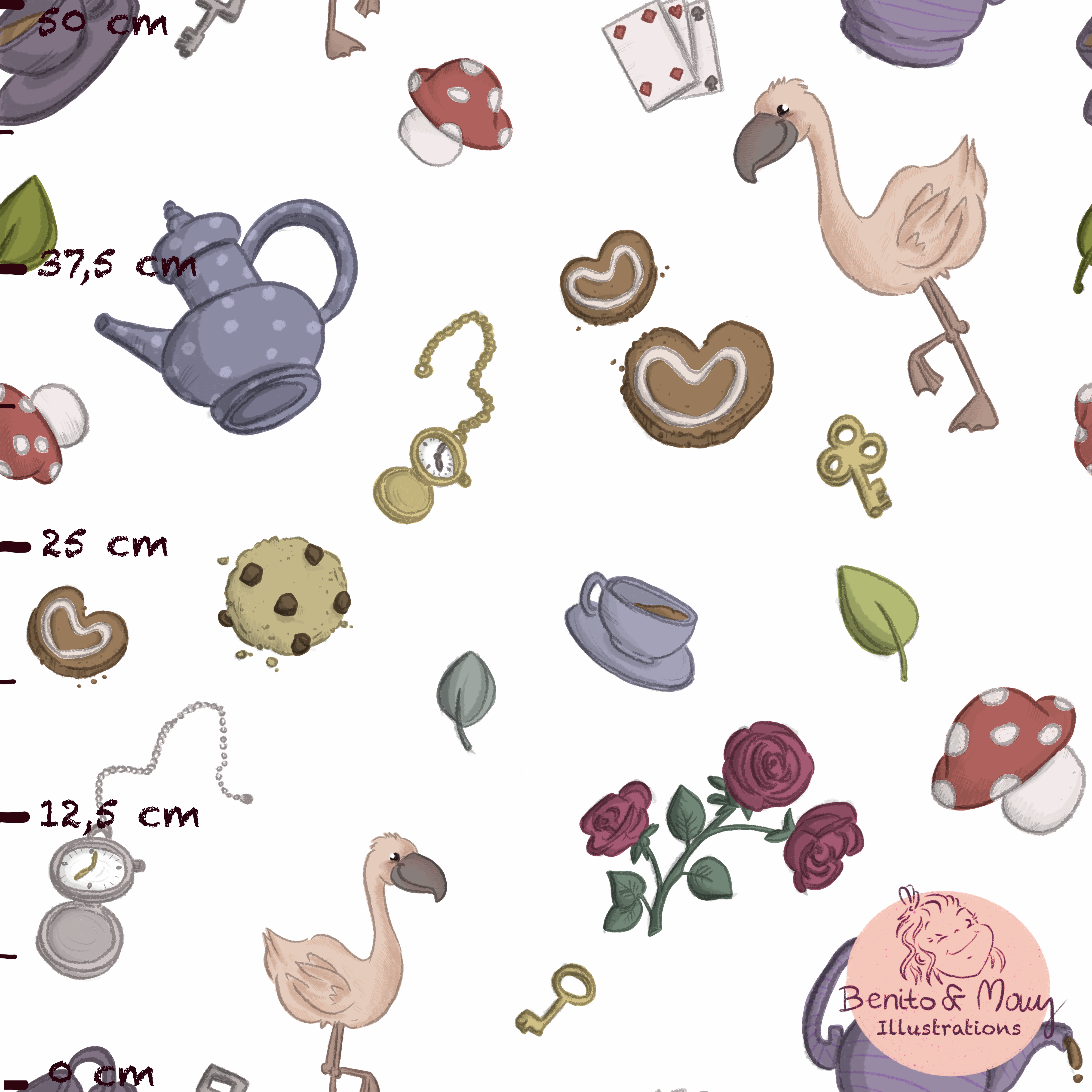 Bio Fabric - Tea Party by Benito & Maus Illustrations in white