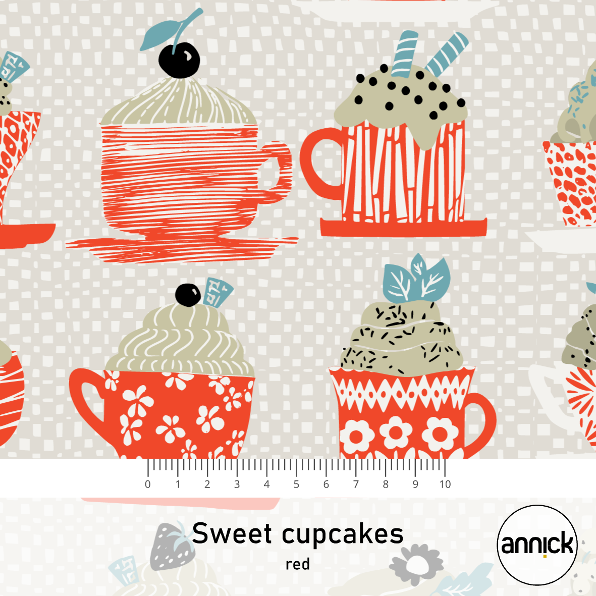 Bio Webware Stoff - Sweet Cupcakes Red - Annick, creme, Essen, rot, 100% Bio-Baumwolle Bio Webware Stoff - Sweet Cupcakes Red - Annick, creme, Essen, rot, 100% Bio-Baumwolle