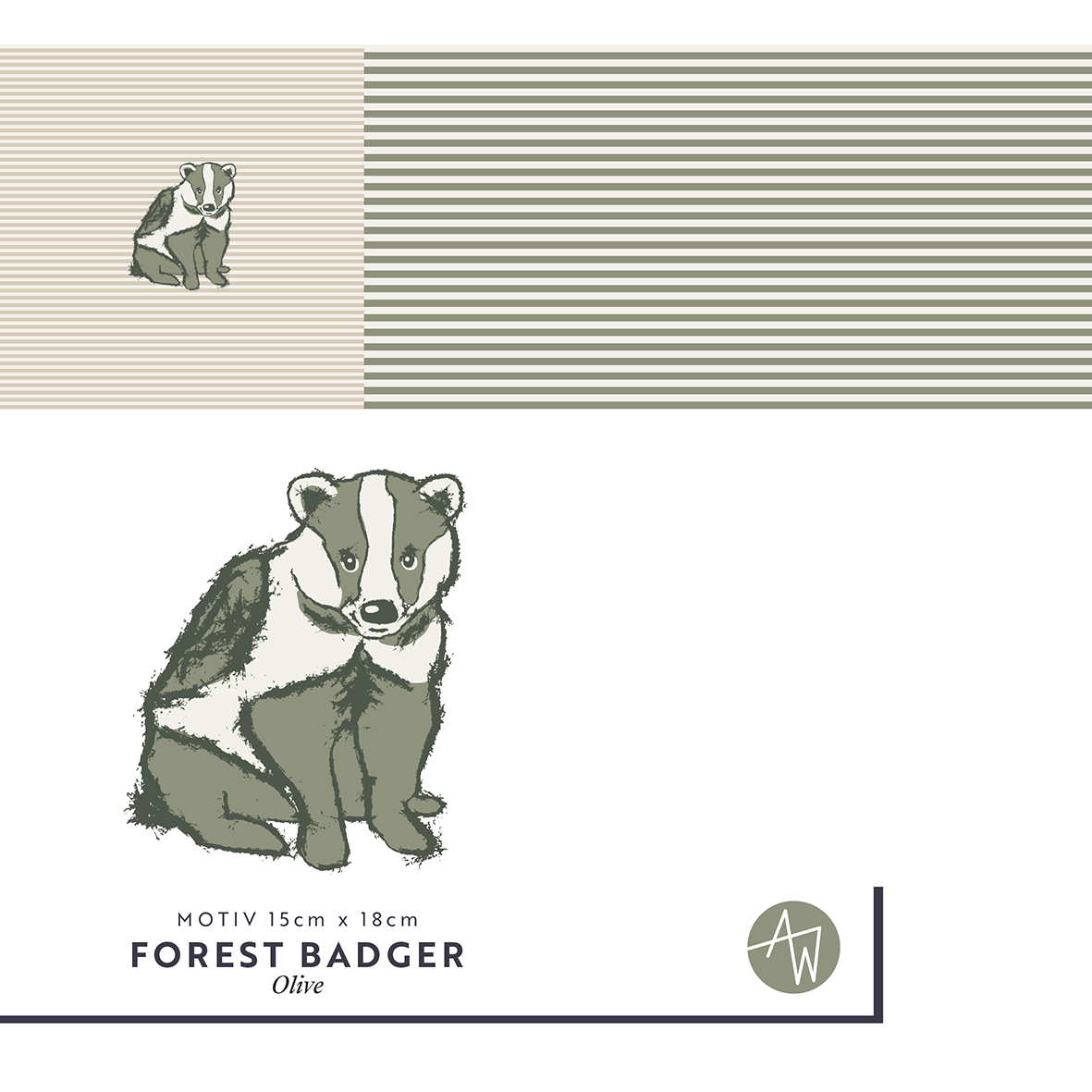 Bio Webware Stoff  - 50 cm Panel Forest Budger Olive - AlexandraWeise, Herbst, Streifen, Tiere, rot, 100% Bio-Baumwolle