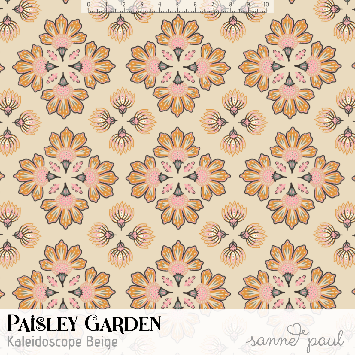 Organic Fabric  - Paisley Garden Kaleidoskop Beige