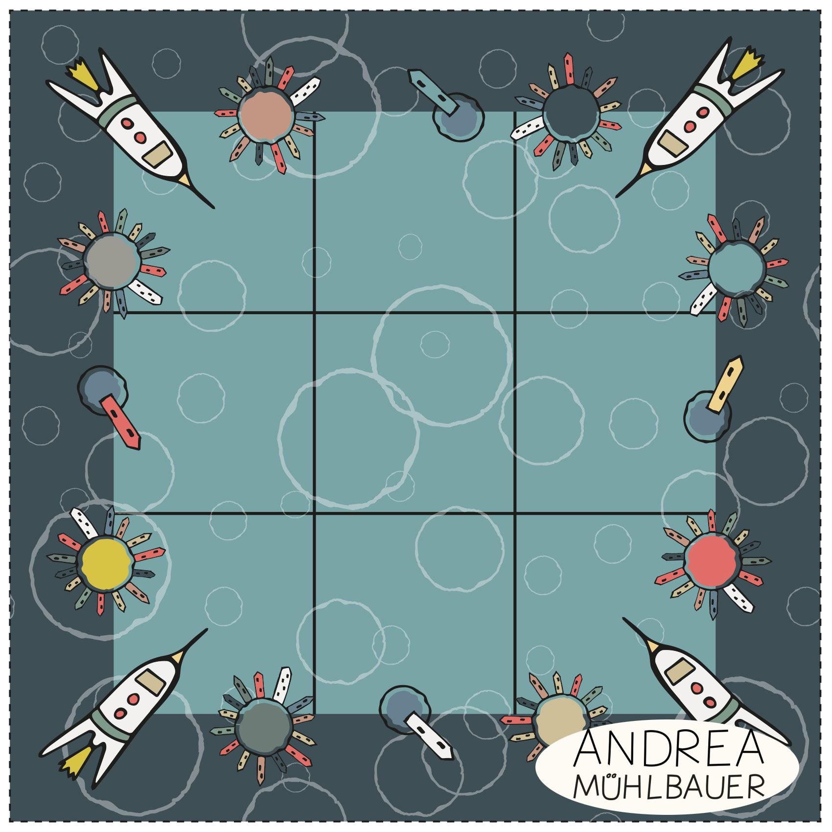 Bio Fabrics - Space Exploration Tik Tak Toe Panel 50cm by Andrea Muehlbauer in yellow