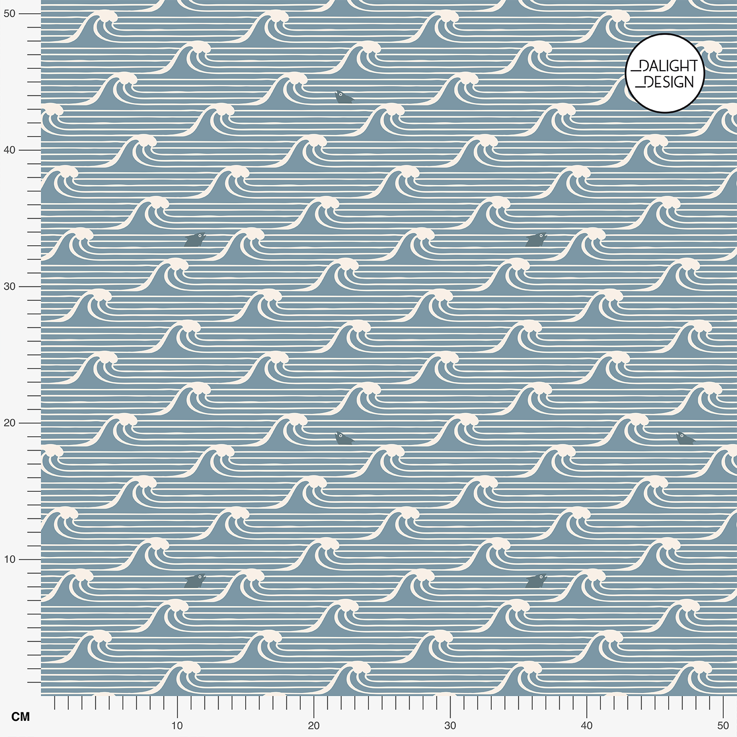 Organic fabric  - Wellengang mit Fisch 