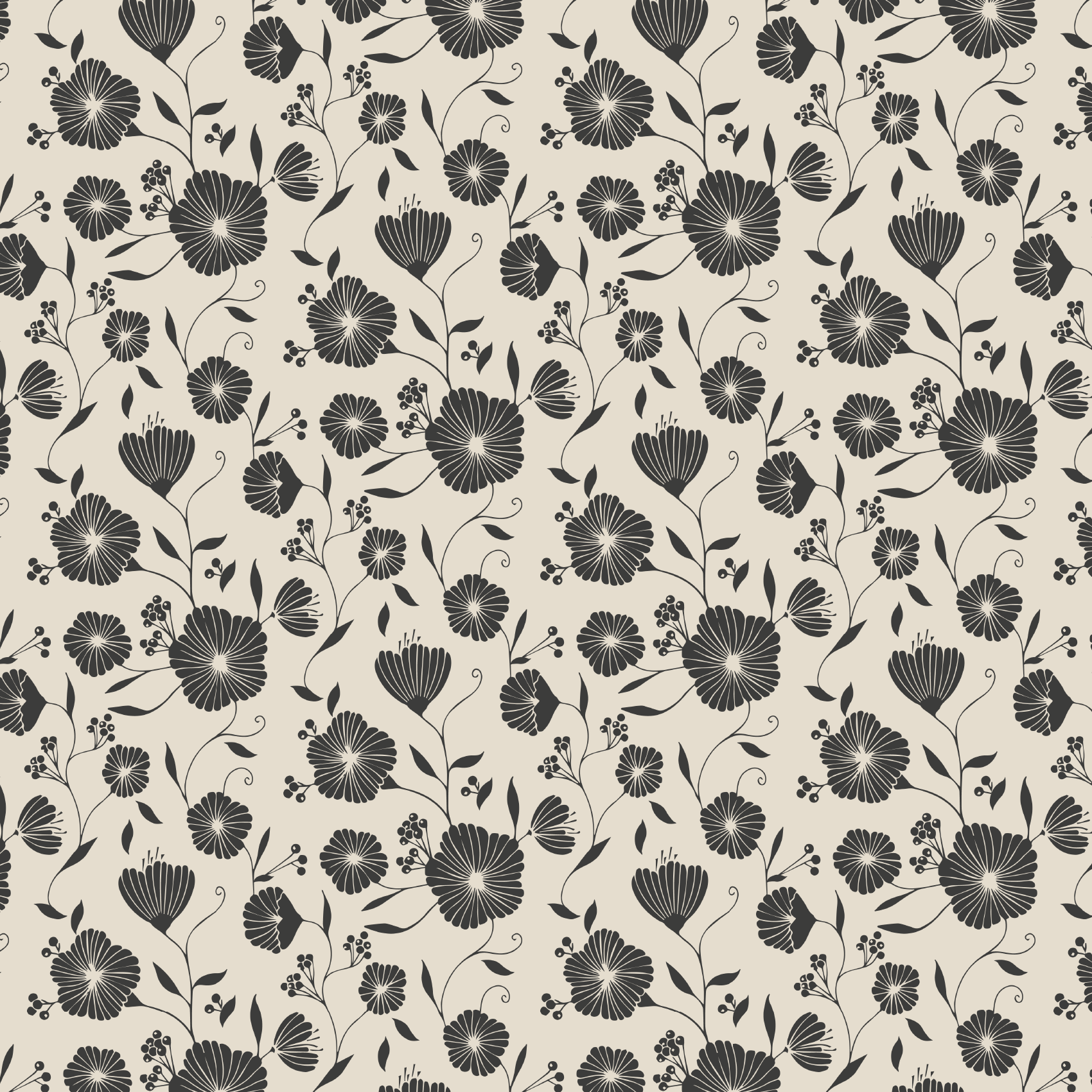 Bio Webware Stoff  -  Blumenranke  - LisaSanders, Floral & Blumen, beige, Blätter & Ranken, schwarz, 100% Bio-Baumwolle