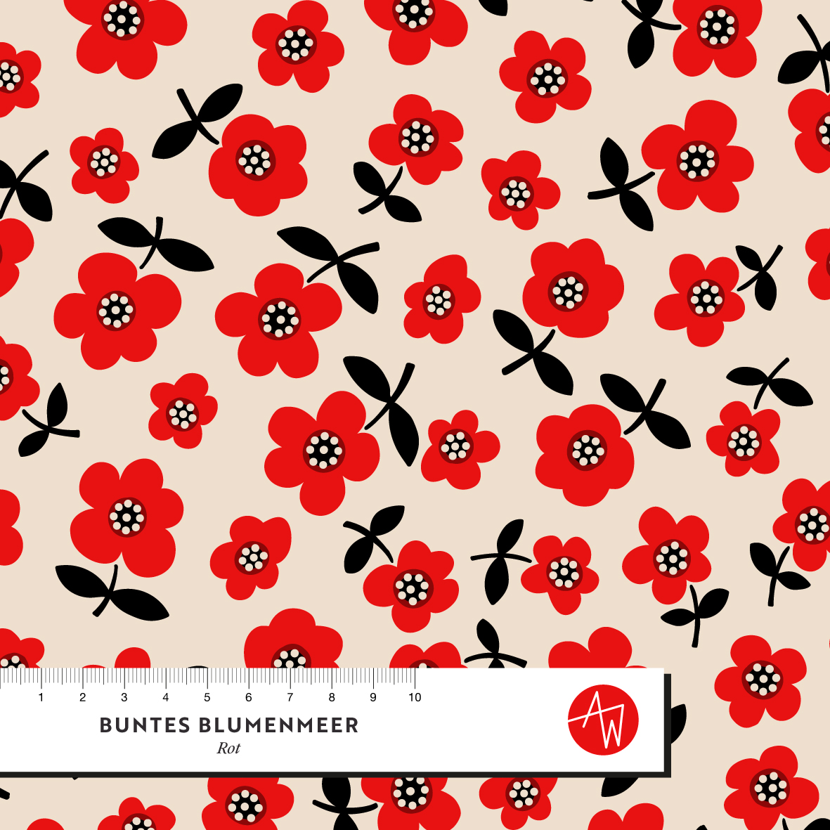 Organic Fabric - Colorful Flower Sea Red by Alexandra Weise in red
