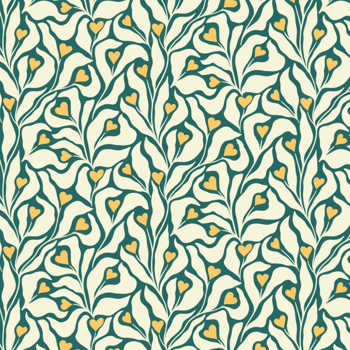 Organic fabric - Sommergold Herzblumen petrol