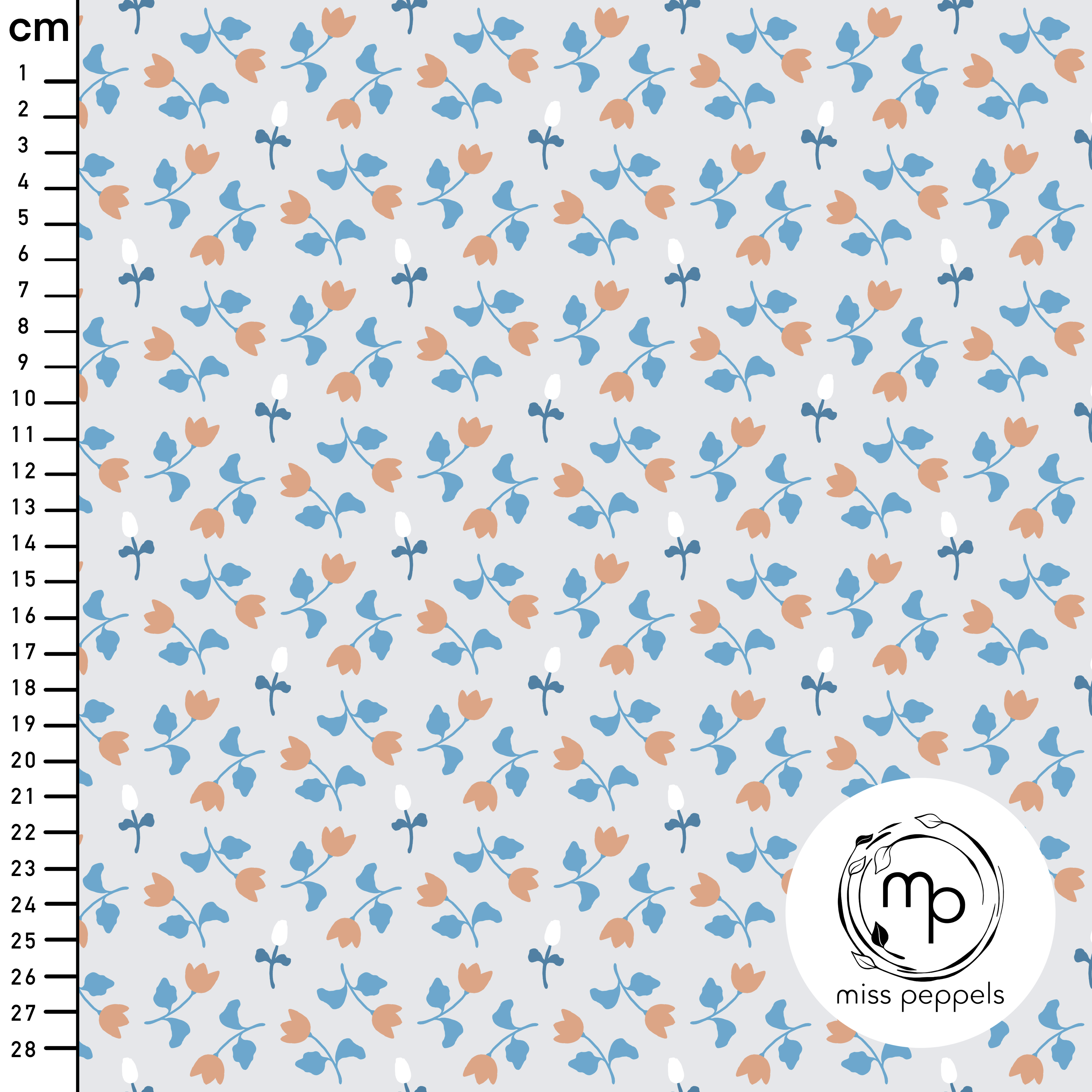 Bio Stoff  - Blumen Reigen blau