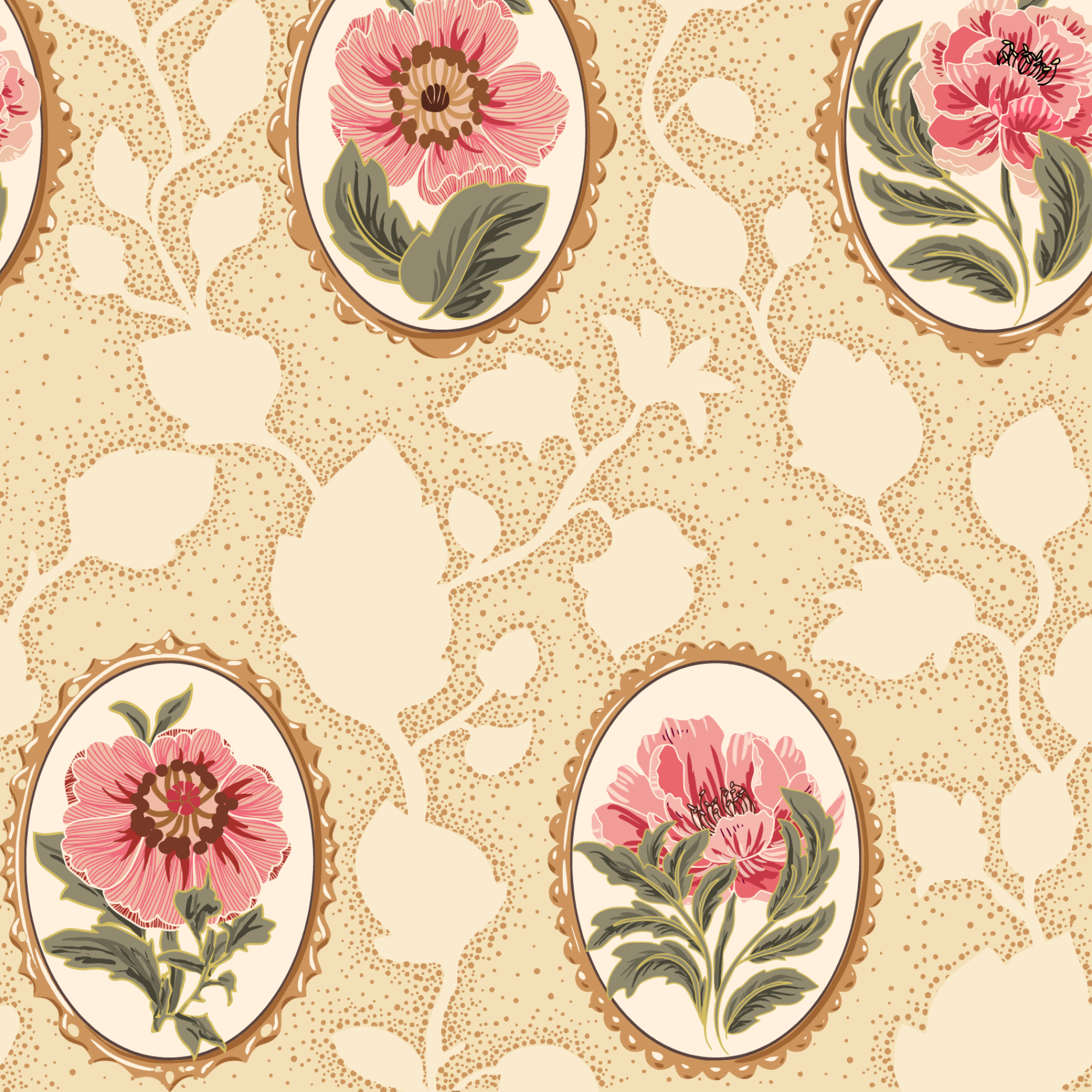 Organic fabric  - Summer Nostalgia Floral Portrait ivory