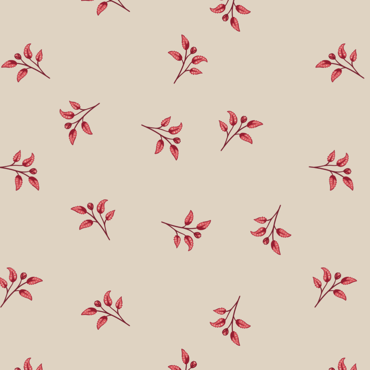 Organic Fabric  - Paisley Garden Small Flowers red