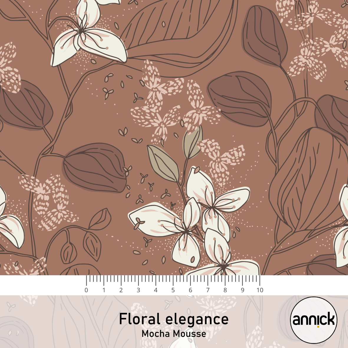 Bio Stoff - Floral Elegance Mocha Mousse von Annick in braun