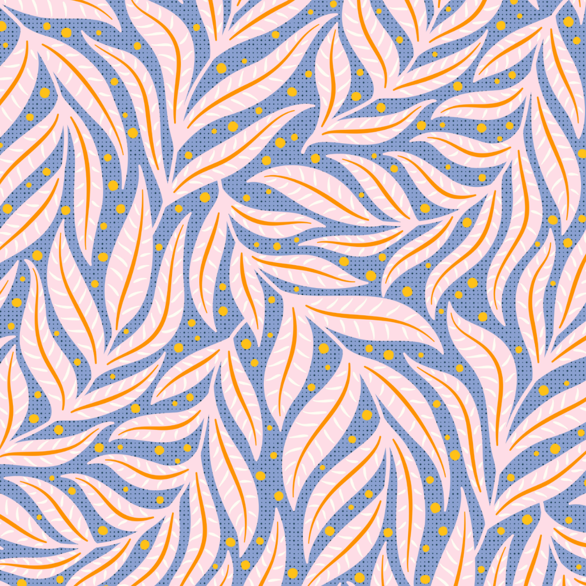 Bio Stoff  - Preppy Spring Flowing Leaves pink, blau