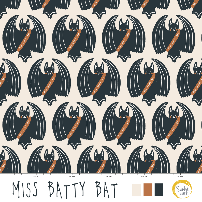 Bio Fabric - Miss Batty Bat by Sanktwerk in beige and black