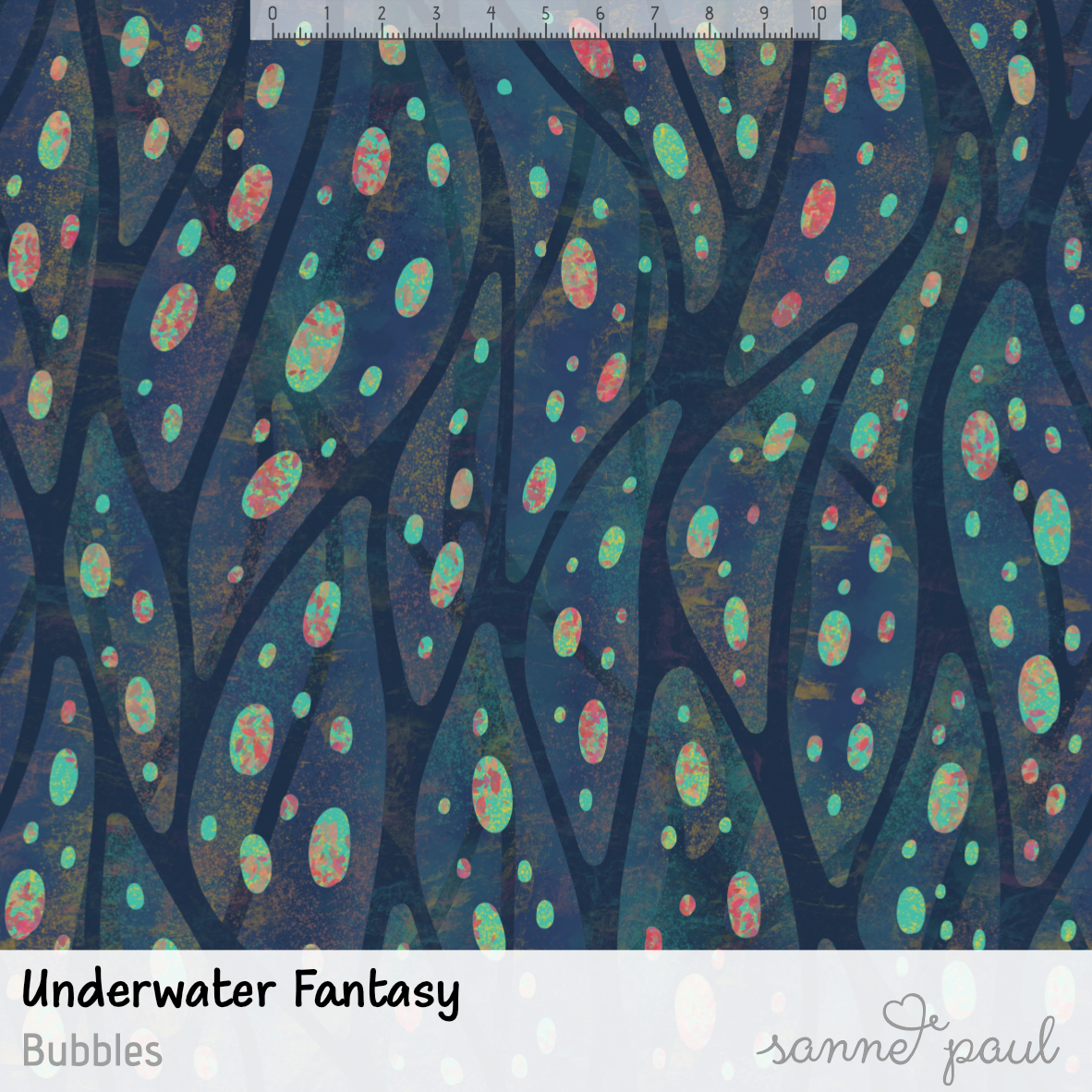 Bio Stoff - Underwater Fantasy Bubbles von Sanne Paul in blau