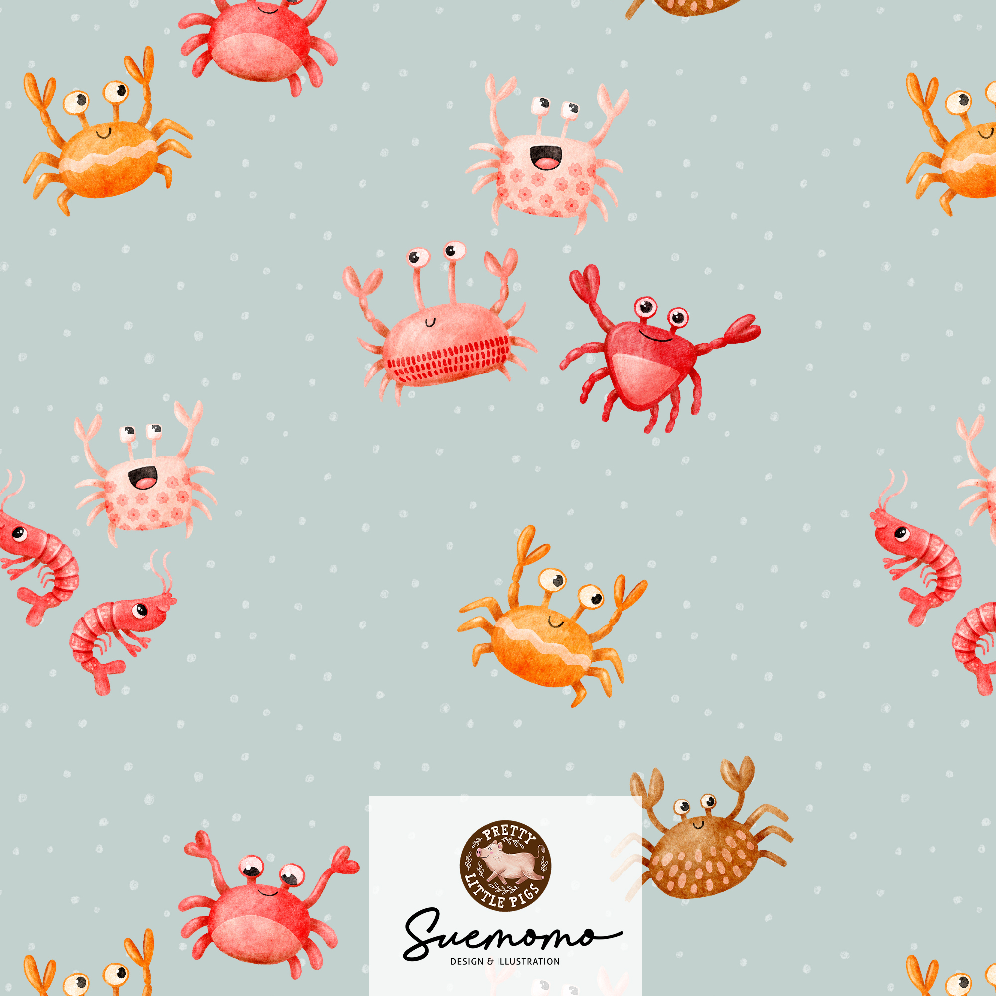 Bio Stoff  -  Summer Fun Krabbenparty  - PrettyLittlePigs, blau, Sommer, Tiere