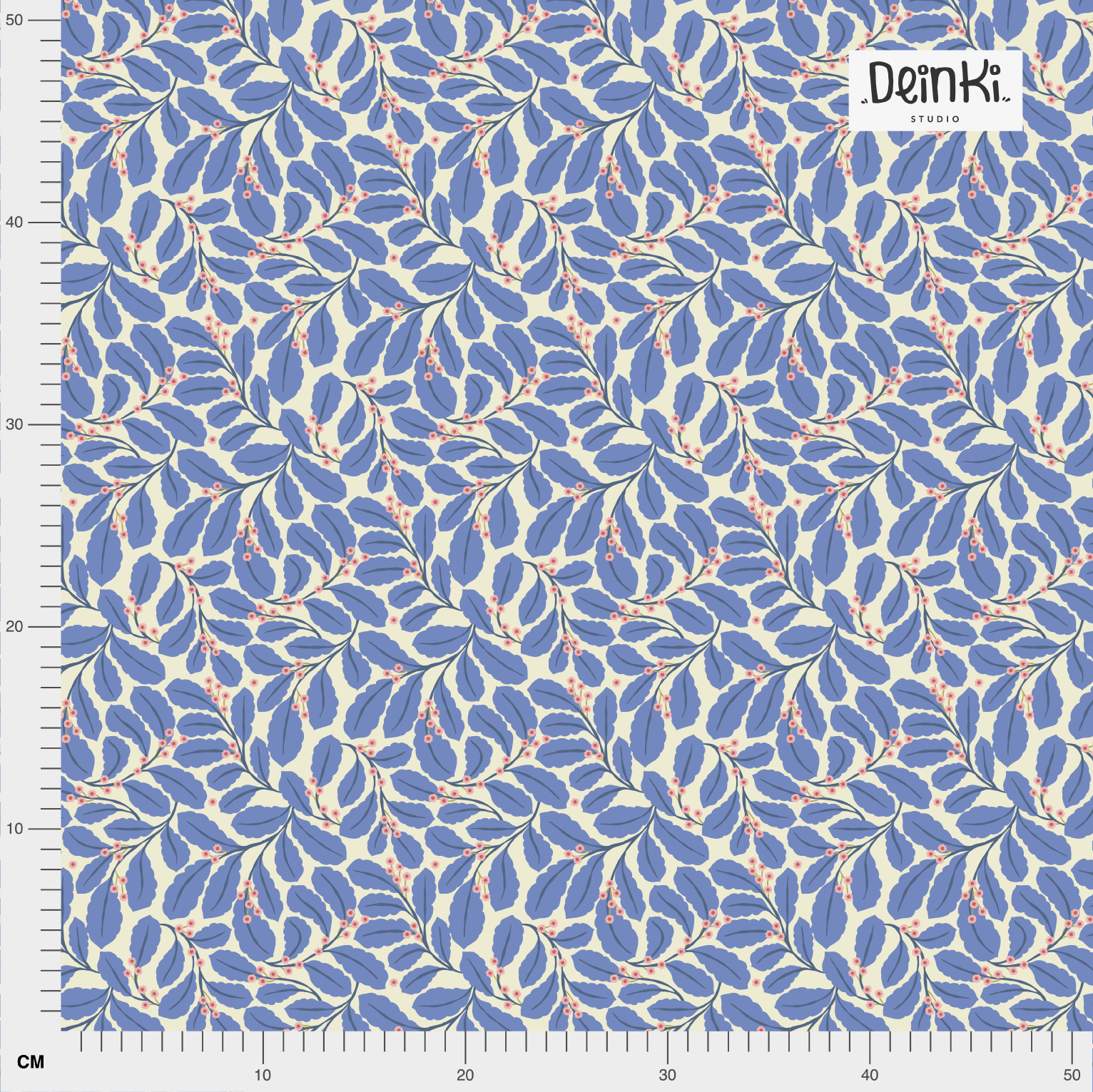 Organic fabric - Blätter und winzige Blumen blue