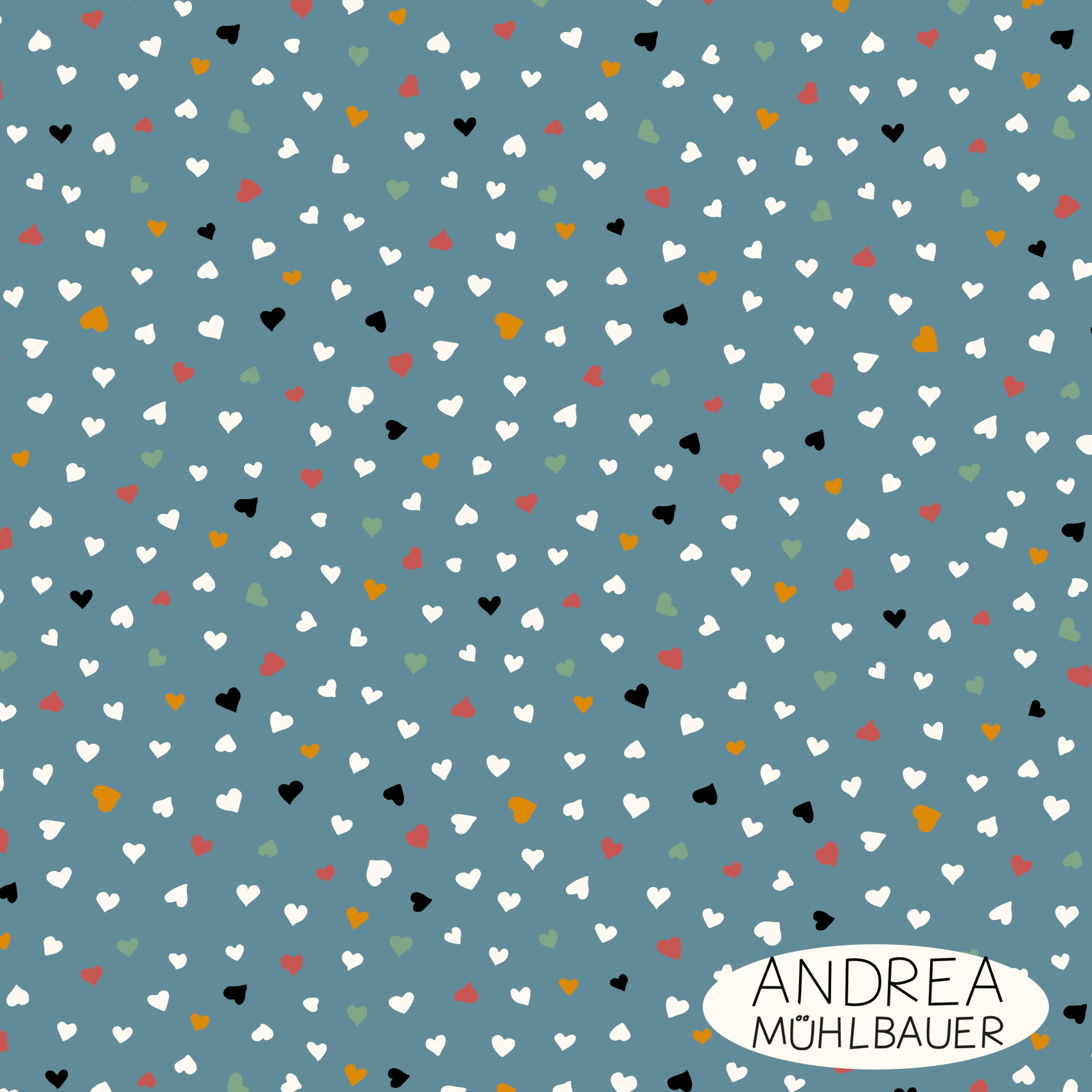 Bio Webware Stoff  -  Little Hearts on Smokey Skyblue - AndreaMuehlbauer, blau, Herzen, Punkte, 100% Bio-Baumwolle