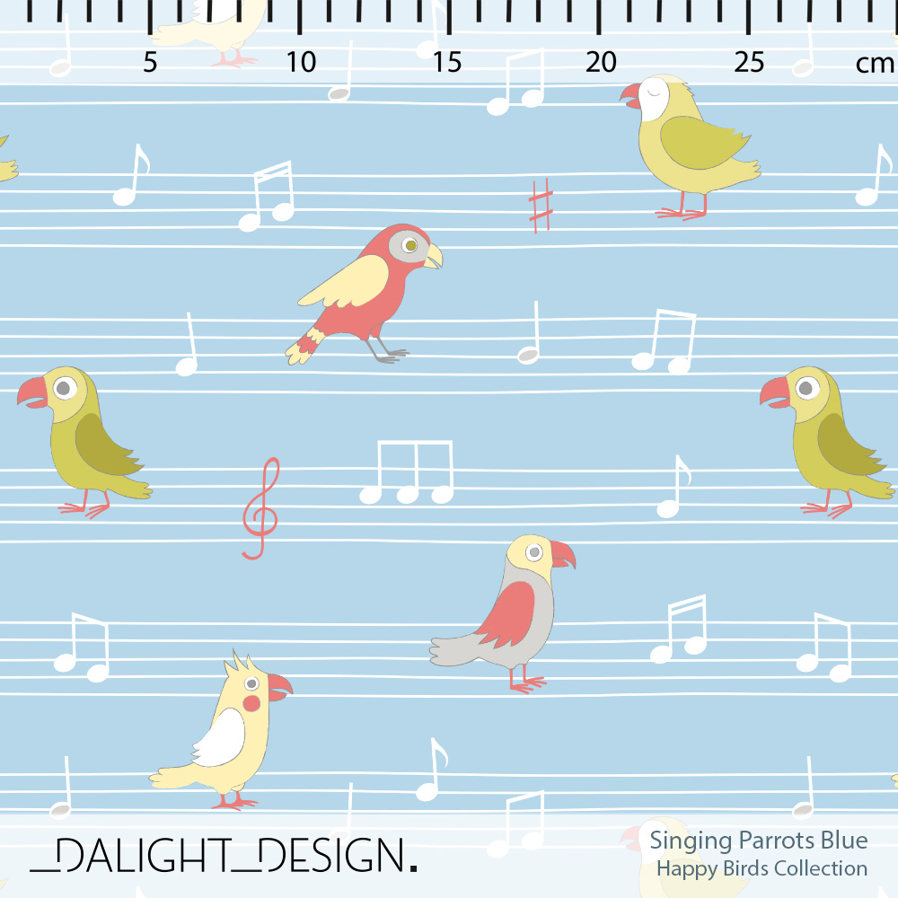 Bio Stoff - Singing Parrots Blue von Dalight Design in blau