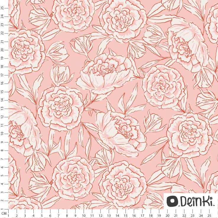 Bio Stoff  - Pfingstrosen Rosa - Deinki, rosa, Floral & Blumen