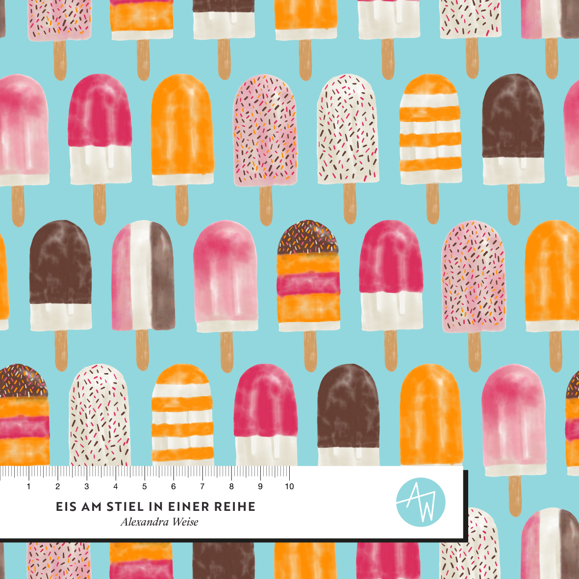 Bio Fabric - Ice Cream on a Stick in a Row by Alexandra Weise in blue