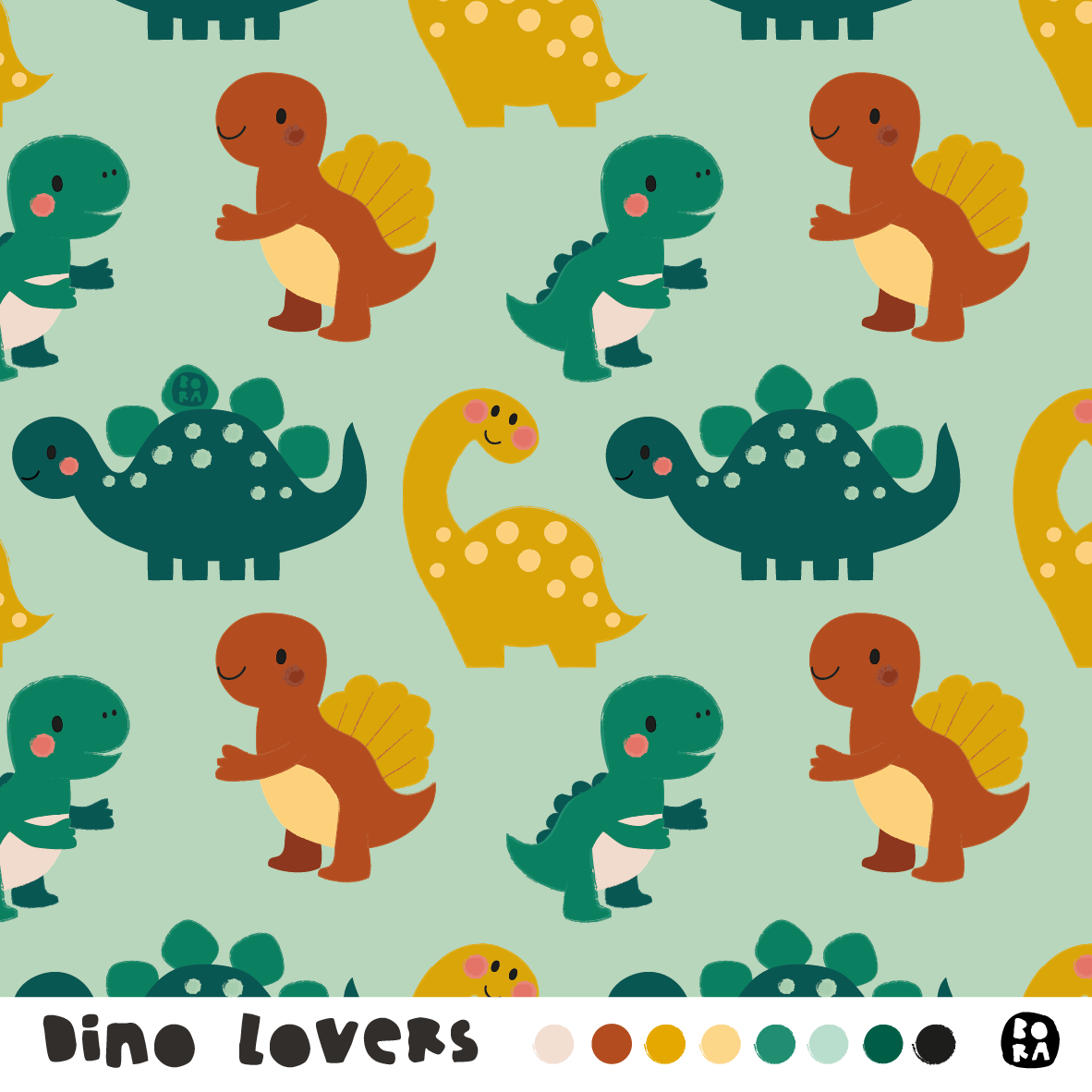 Bio Stoff  - Dino Lovers - Bora, grün, Kinder, Dinosaurier