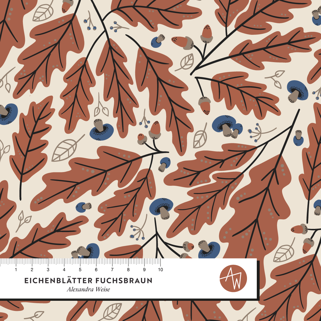 Organic Fabric - Oak Leaves Fox Brown by Alexandra Weise in brown